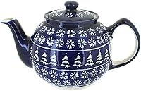 Vista 4 de Blue Rose - Tetera mediana de porcelana de cerámica polaca