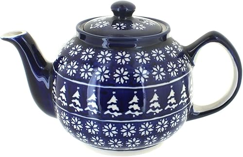 Miniatura 7 de Tetera mediana con diseño de flor de selva de cerámica polaca rosa azul