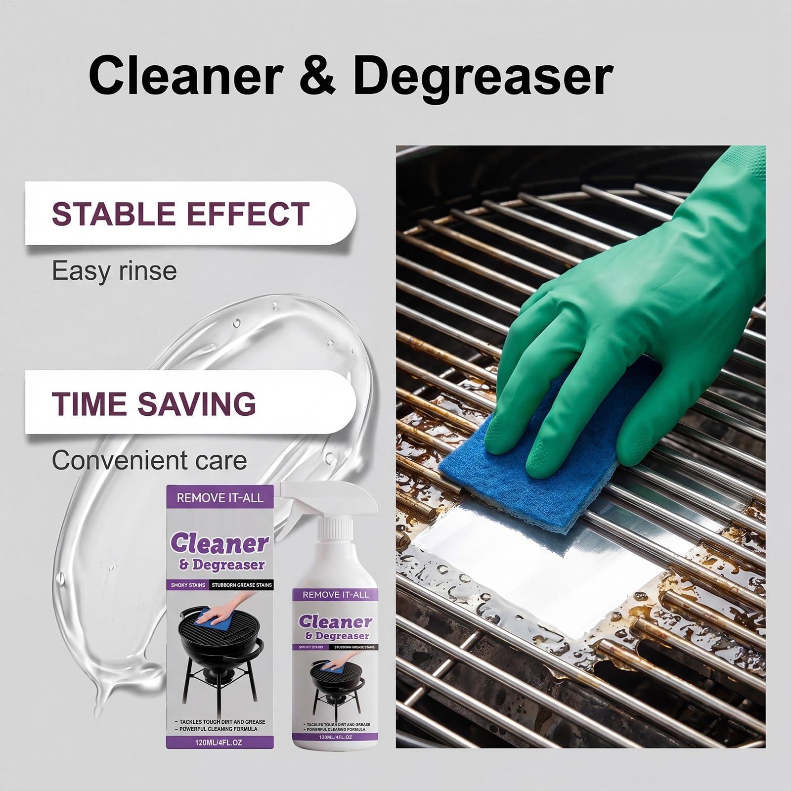 4 Fl Oz Fast-Acting Heavy-Duty Grill Degreaser Spray, Advanced Grease Soluble Stain Remover Fors Outdoor Cooking Equipment, BBQ Grill Cleaner Für Verbrannte Lebensmittel & Fett Für Outdoor. (5PCS)