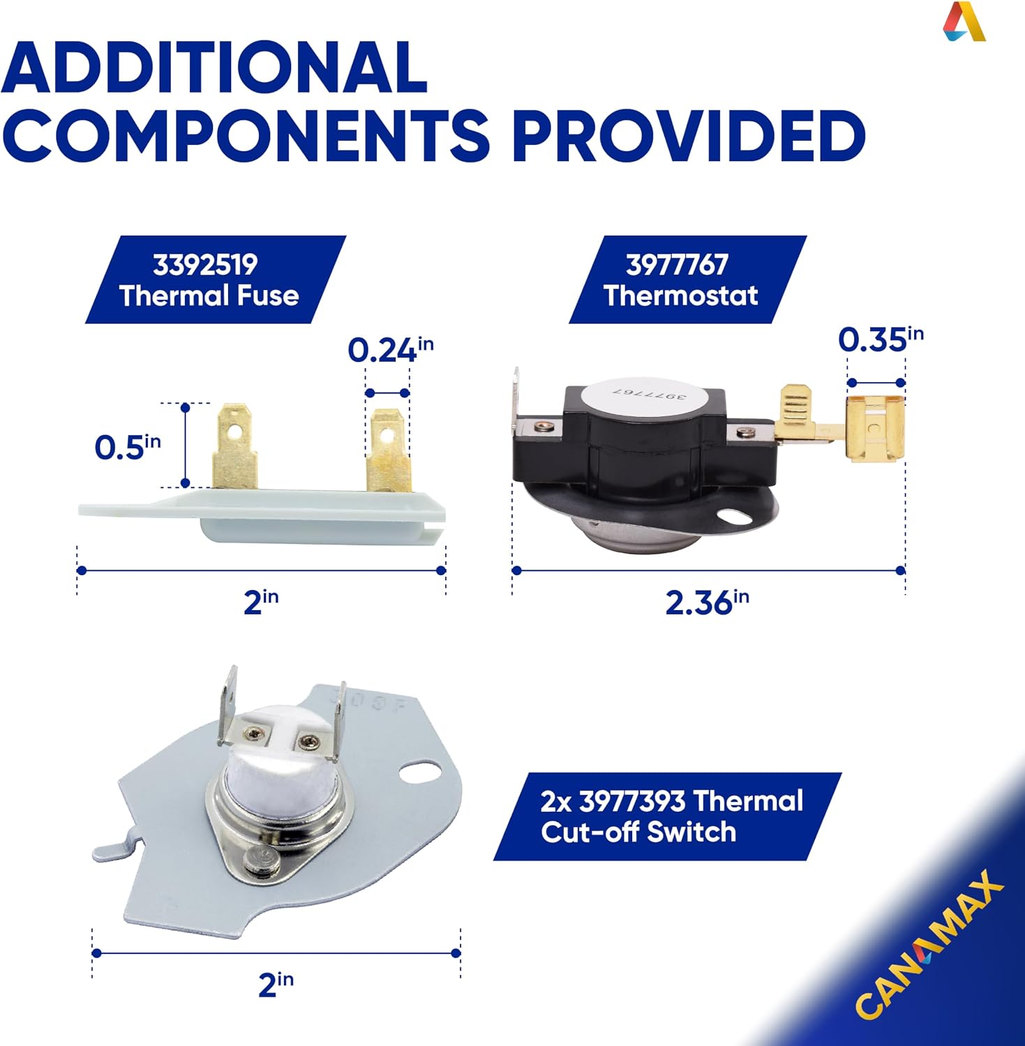 【Upgraded 2026】 Dryer Thermostat 3977767 3387134 Thermal Fuse 3392519 279816 Replaces for Whirlpool WED4815EW1 WED5000DW2 WED6200SW1 WED6600VW0 WED4800BQ1 WED4800XQ0 WED4800XQ1 WED4900XW0 WED49STBW1