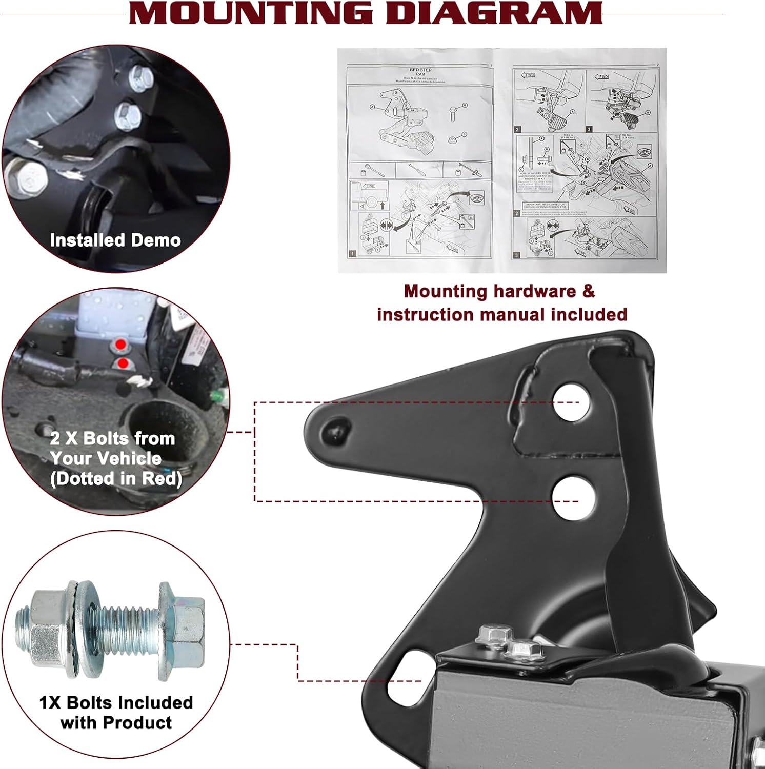 JSBOYAT Rear Bed Step Retractable Bumper Step Compatible with 2019-2024 Dodge Ram 1500 DT New Body Style w/Dual Exhaust, Folding Truck Tailgate Step 82215289AG 82215289AH