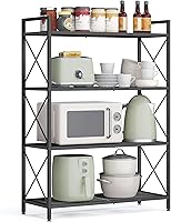 SONGMICS 4-Tier Metal Storage Rack Shelf, Dense Mesh X-Frame, 440lb Capacity, Industrial Ink Black 12.6x31.5x44.3in UBSC184B01