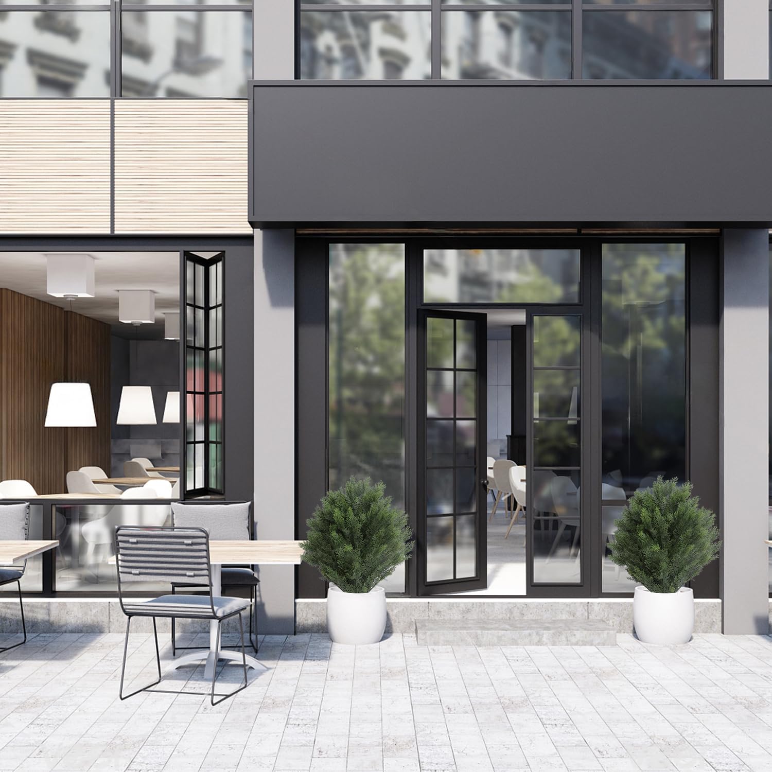 momoplant Artificial Cypress Topiary 39'' Faux Cedar Trees Privacy Screen Planter Set of 2 Artificial Bush Porch Plants Indoor and Outdoor Decor - Image 4