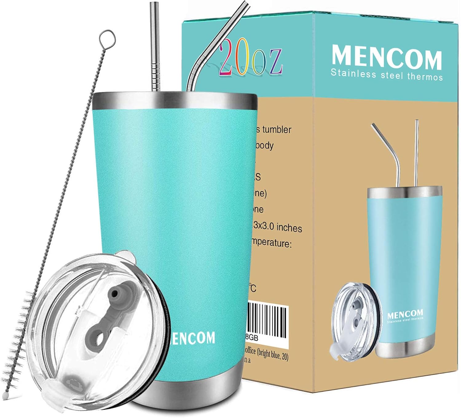 Mencom coffee tumbler stainless coffee tumbler with lids and straw, Vacuum insulated wine coffee tumbler cup for private car, home, office, school-suitable for cold drinks, hot beverage. (blue, 20)
