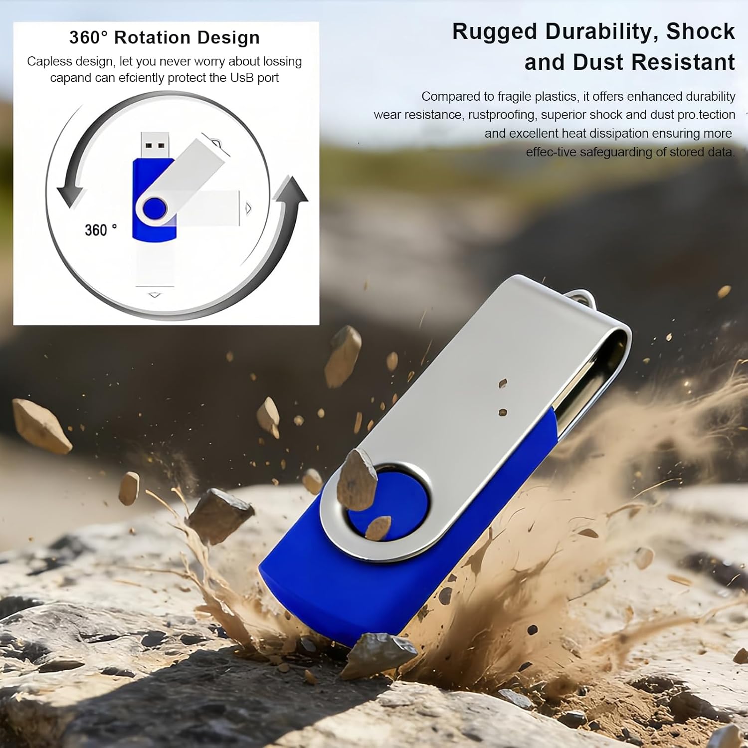 Bulk Swivel USB Flash Drive 2GB 20 Pack Storage Capacity with Lanyard USB 2.0 High Speed Data Transfer, Portable Thumb Drive (Blue) (2, GB)