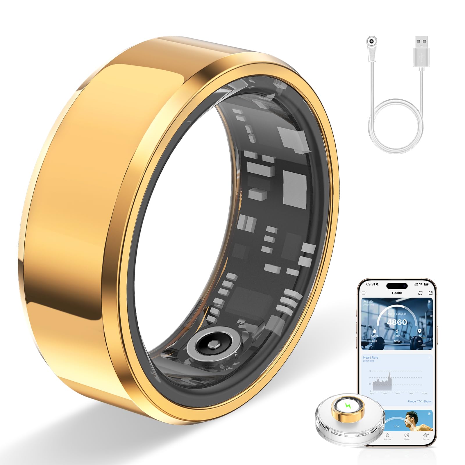 Photo 1 of HPLSZCN Smart Ring for Women & Men, Smart Rings Health Tracker with Heart Rate, Sleep Monitoring, Long Lasting Battery, IP68 Waterproof Fitness Ring for iOS & Android, No Subscription Fee (Gold, #7)