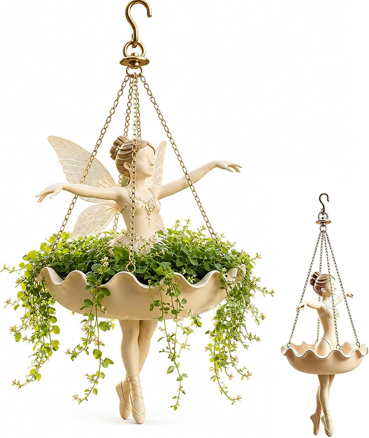 Ballet Dancer Hanging Planter, Ballerina Plant Holder for Trailing Vines, Succulents and Spider Plants, Decorative Flower Pot for Indoor, Porch, Patio and Garden Decor (Small,Elf)