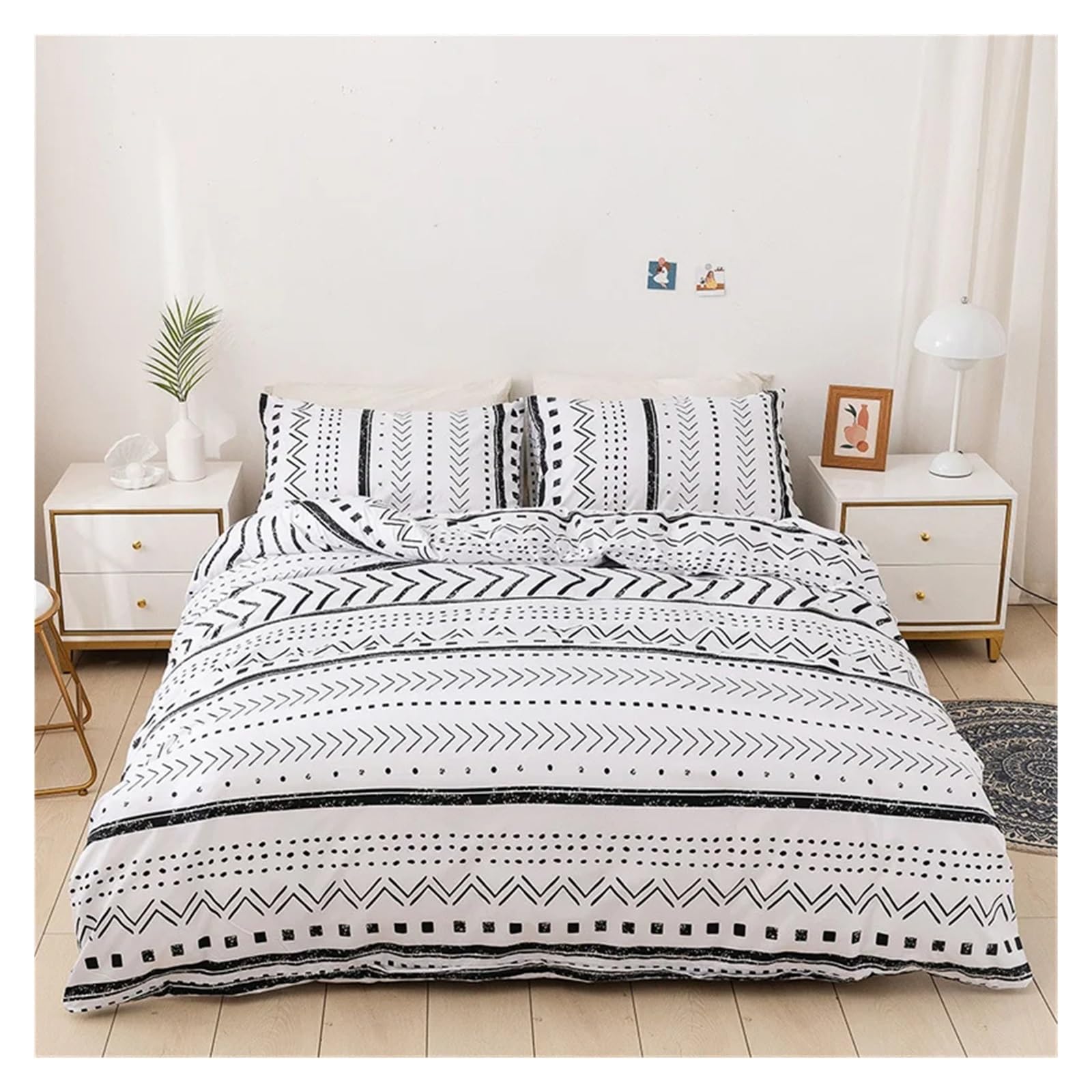 Parure de lit carreaux noirs 3 pièces avec housse de couette double et taies style scandinave