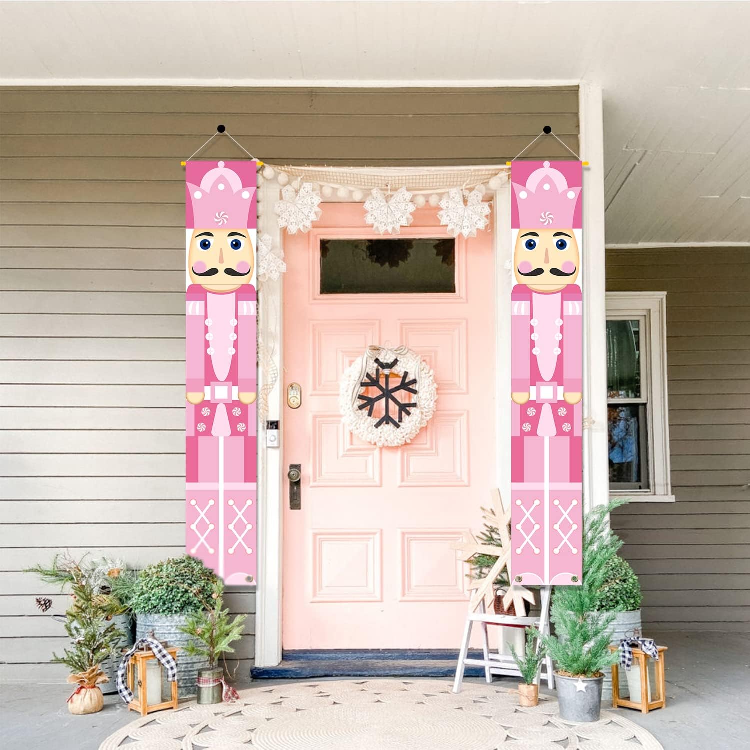 Pink Nutcracker Porch Banner Welcome Hanging Sign Christmas Indoor Outdoor Decoration Home Party Birthday Idea