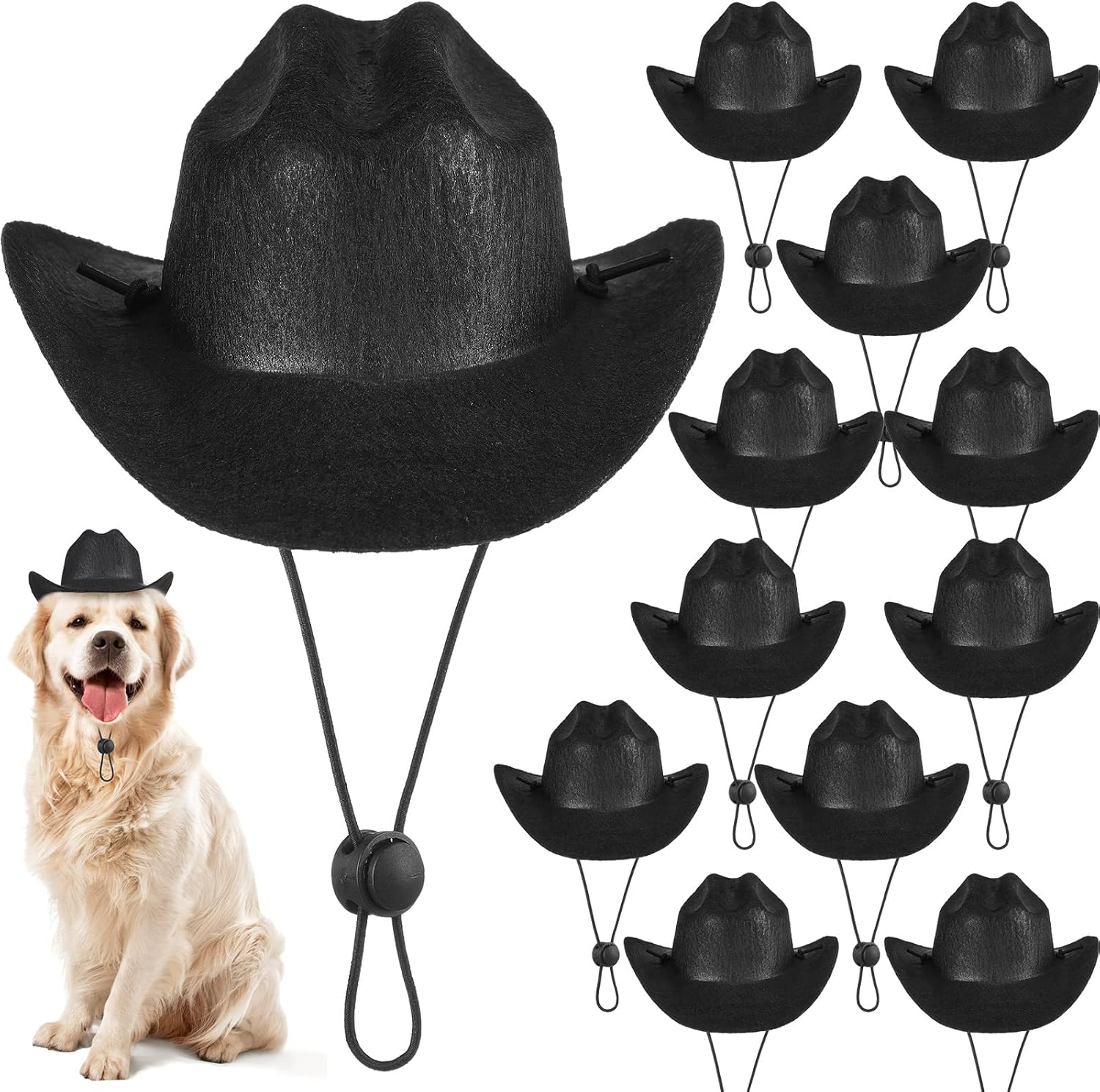 12 Pieces Dogs Cowboy Hats with Adjustable Button Dog