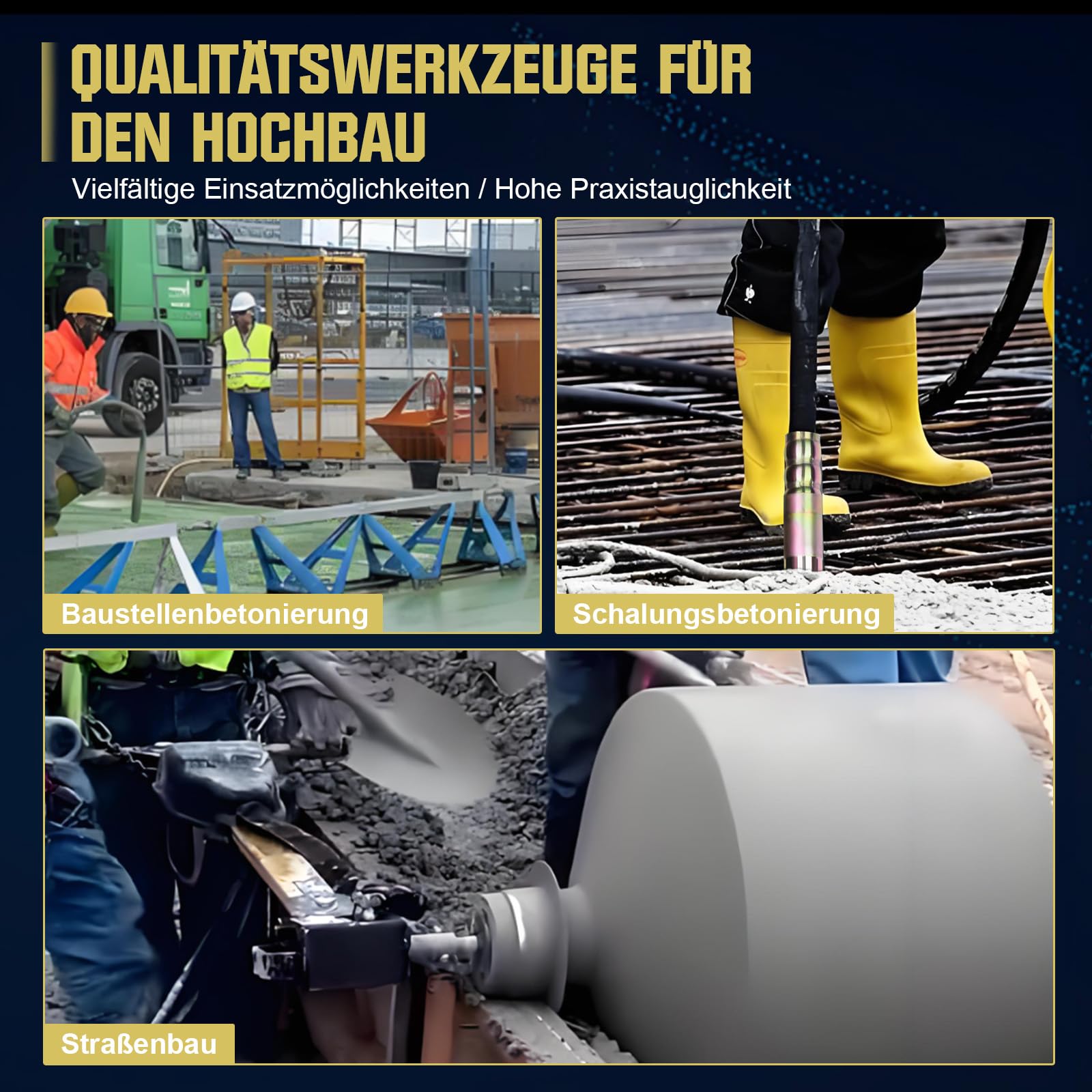 Betonrüttler 1800W mit 2m SCHLAUCHLÄNGE, 35 mm Flaschenrüttler | Elektro Betonverdichter, Rührwellendrehzahl 6000 U/min, Beton Rüttelflasche mit Tragegriff für Hausbau, Brückenbau