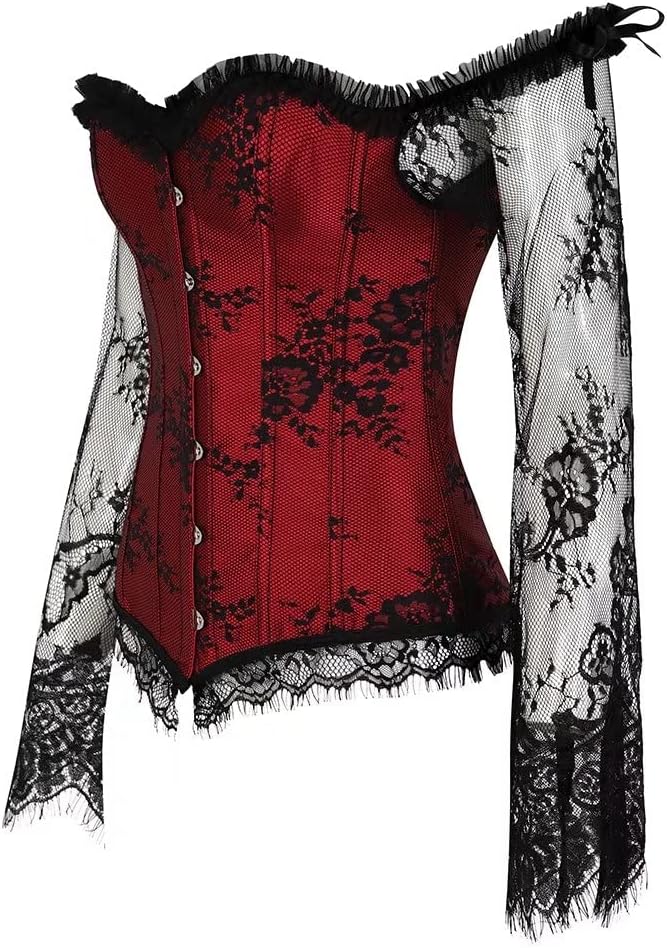 Corset Tops for Women with Sleeves Bustier Tank Overlay Lace Floral Sexy Costumes