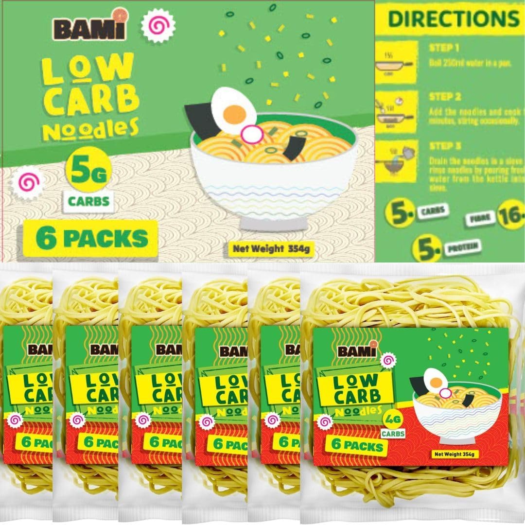 Low Carb Noodles, High Protein (6 x 59g Packs) High Fibre, Keto Ramen. Cook Stir fry, Ramen or low carb pasta. Made with Vital wheat gluten flour, so more al-dente than konjac & shirataki noodles.