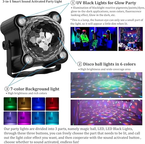 Miniatura 3 de Luces de fiesta de DJ, bola de discoteca, luz estroboscópica activada por sonido, iluminación de neón colorida para fiestas de baile en interiores,
