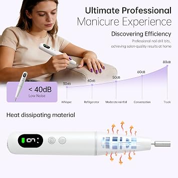 Ccigedy Cordless Electric Nail Drill File for Acrylic & Gel & Dip Powder