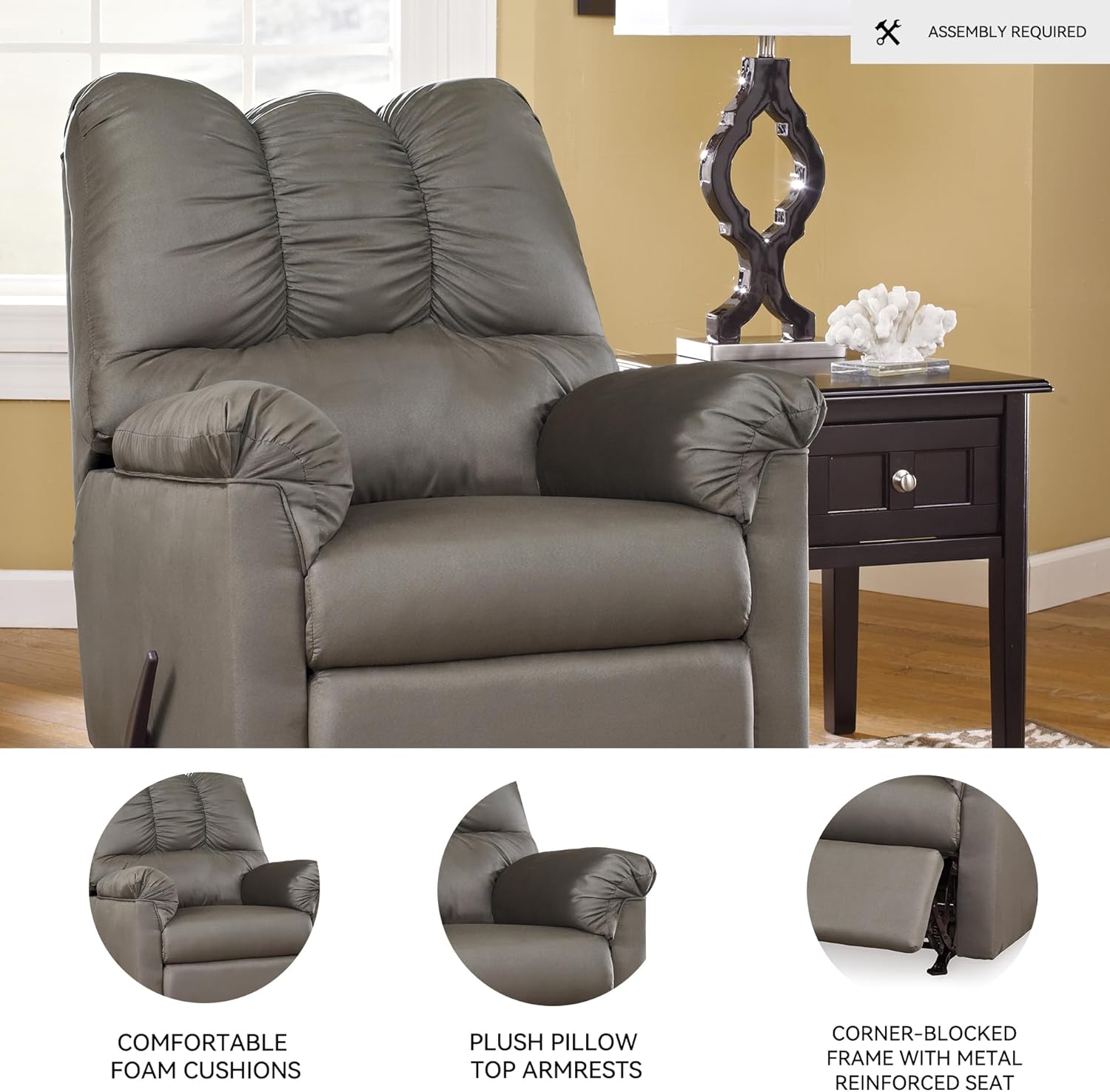 Signature Design by Ashley Darcy Casual Plush Manual Pull-Tab Rocker Recliner, Grayish Brown
