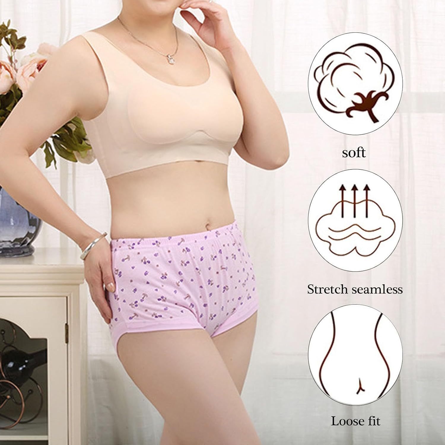 100% Cotton Underwear for Women, Granny Panties for Women, for Medium Elderly Ladies Plus Size Full Coverage Panty