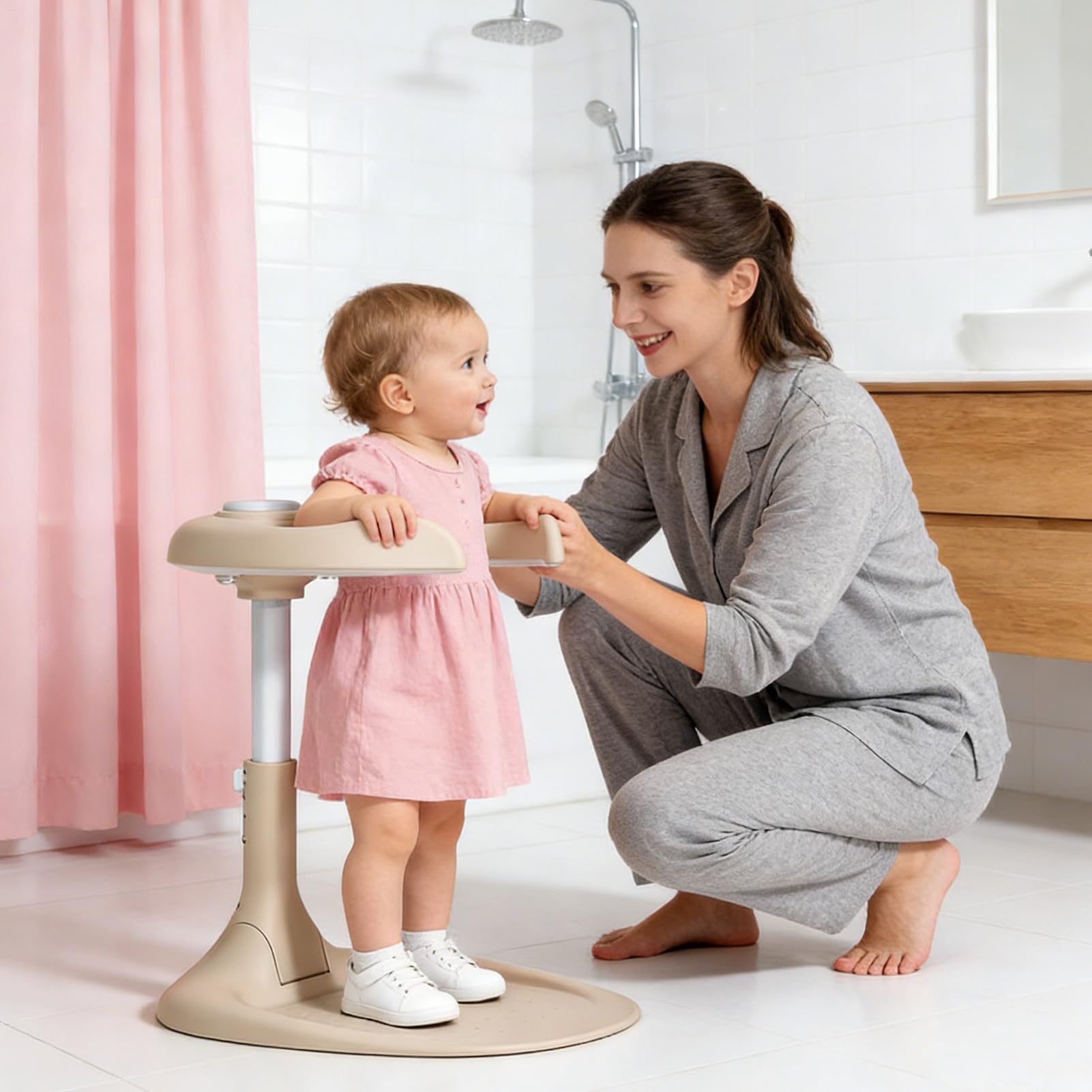 Soporte de Pie para Ducha Infantil Bañera Ergonómica Antideslizante | Asiento De Baño Infantil Con Soporte De Ducha de 6 a 36 Meses Lavado de Pelo Bañera Para el Hogar y Baño