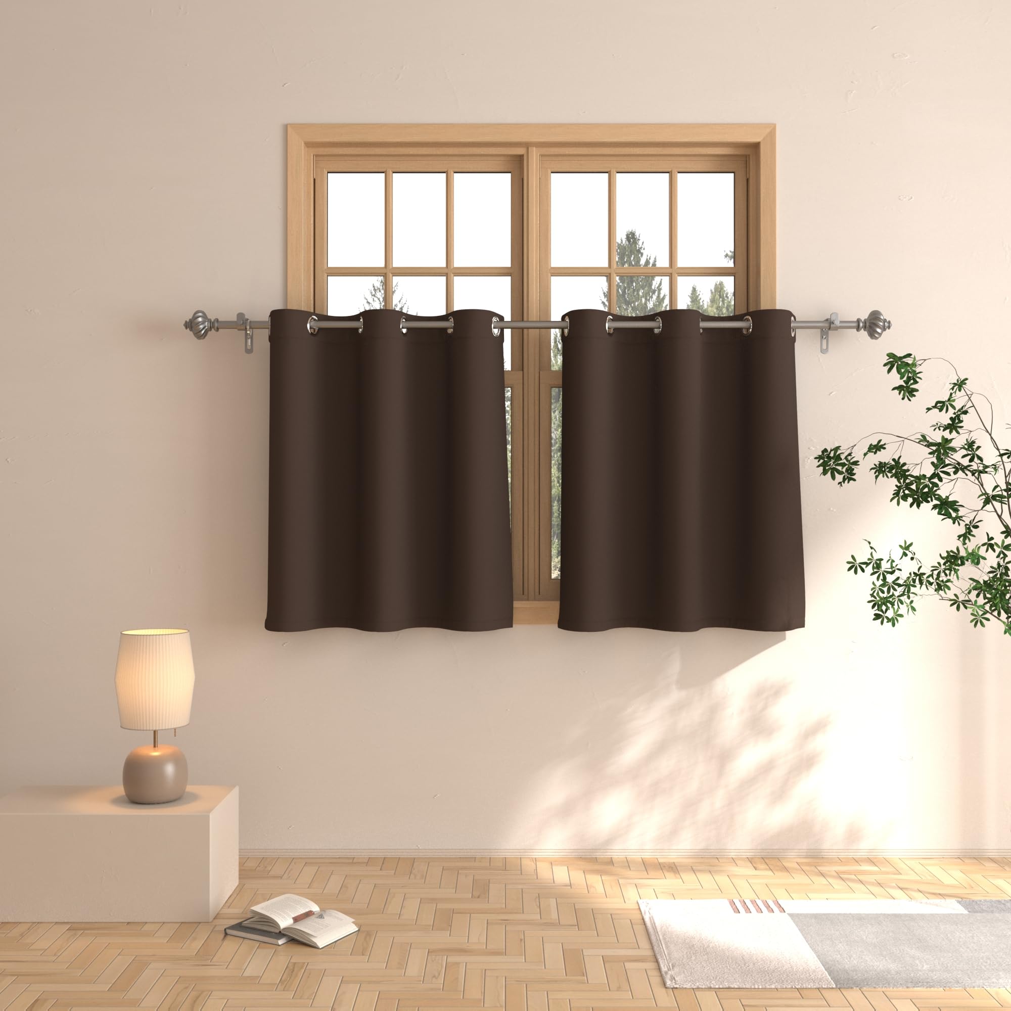 Rideaux de cuisine courts marron 76,2 cm œillets pour fenêtre de chambre