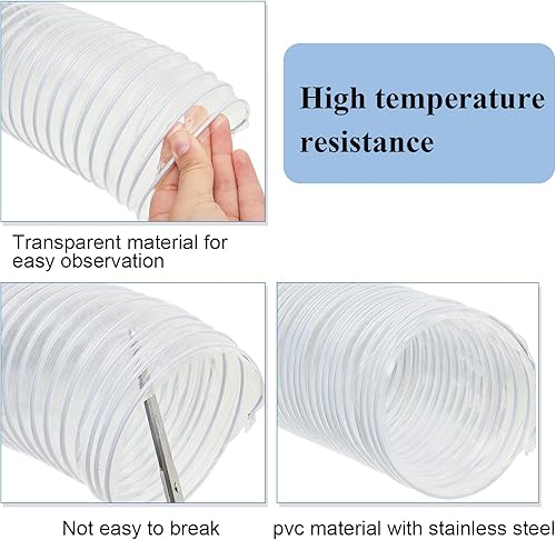 Miniatura 3 de Amylove Manguera de recogida de polvo de PVC pesado de 2.5 pulgadas, 10 pies, manguera flexible de PVC transparente con bobina de alambre de acero
