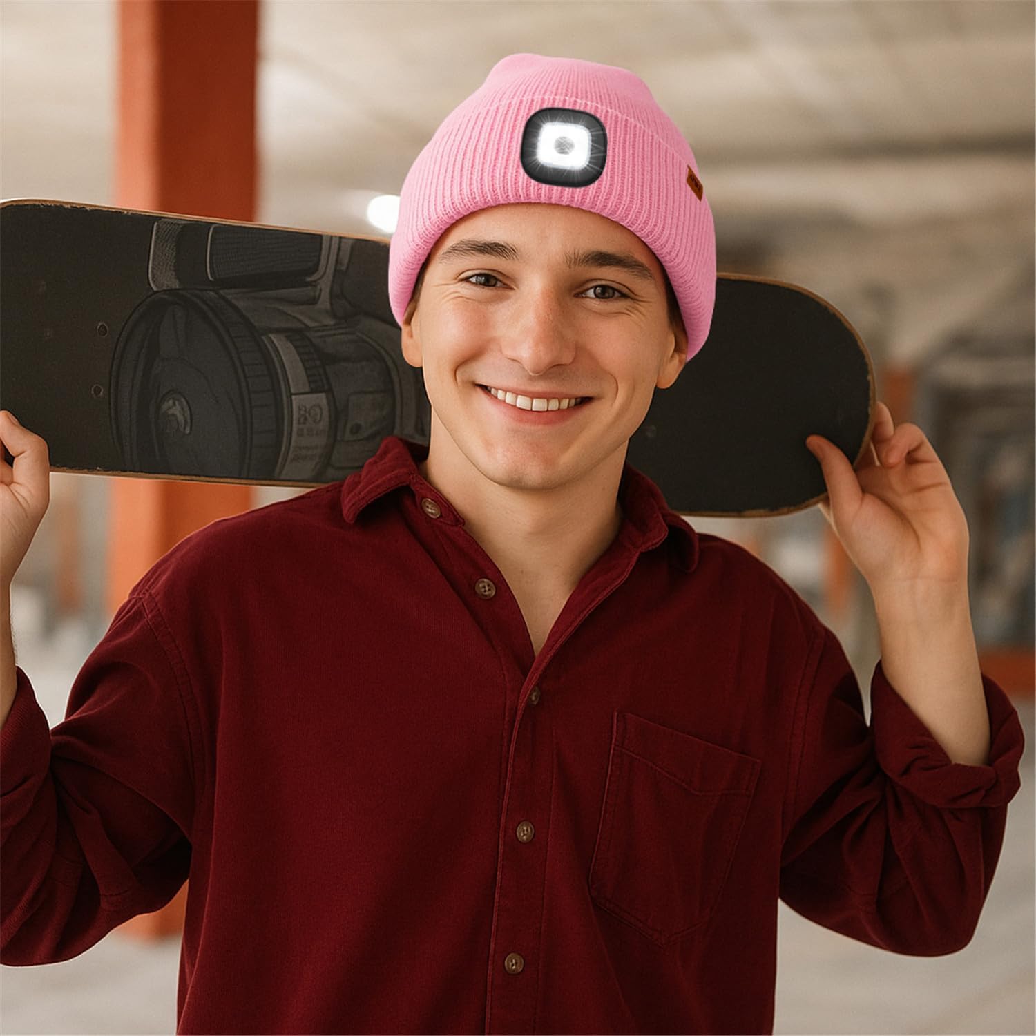 ATNKE LED Lighted Beanie Cap, USB Rechargeable 4 LED Running Headlamp Lined Fleece Hat with Light Gift for Men and Women - Image 7