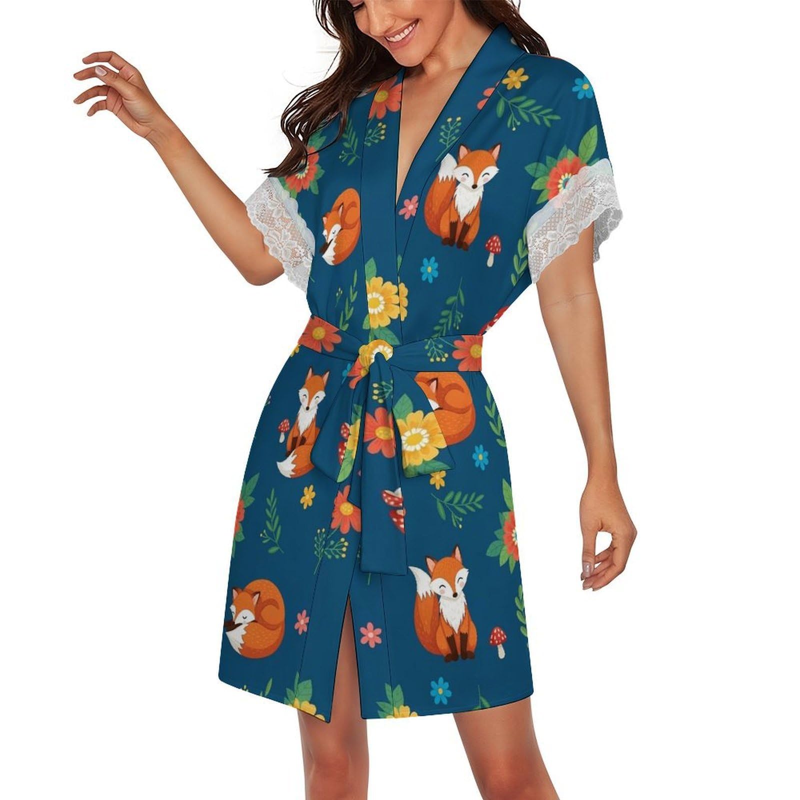 Womens Robes Silk Kimono Bathrobes for Wedding Party Loungewear Lace Sleepwear
