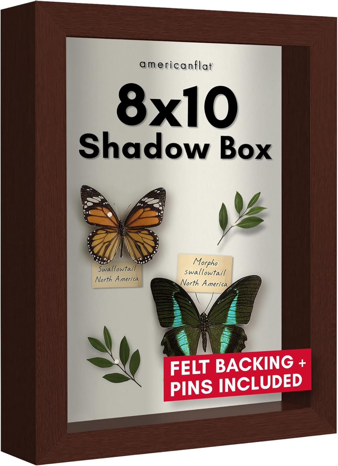 Americanflat 8x10 Shadow Box Frame with Shatter-Resistant Glass - Silhouette Collection - Large Shadow Box Display Case for Tabletop and Wall Display - Mahogany with Soft Felt Back