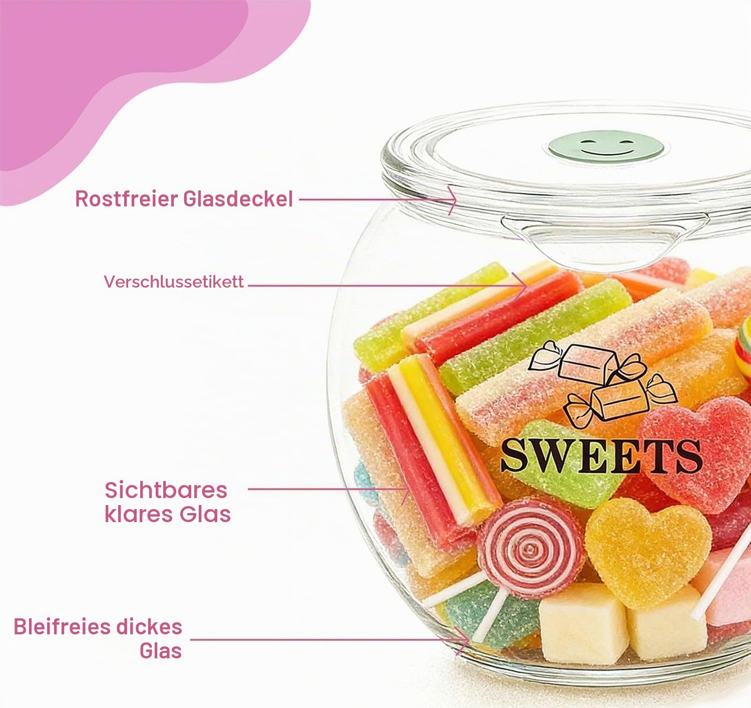 Keksdose mit Deckel,Candy bar zubehör,Süßigkeiten glas,Bonbonglas,PET transparent,Vorratsdose für Kekse, Süßigkeiten,Snacks und Candy Bar Zubehör,2 Stück,2,2 Liter