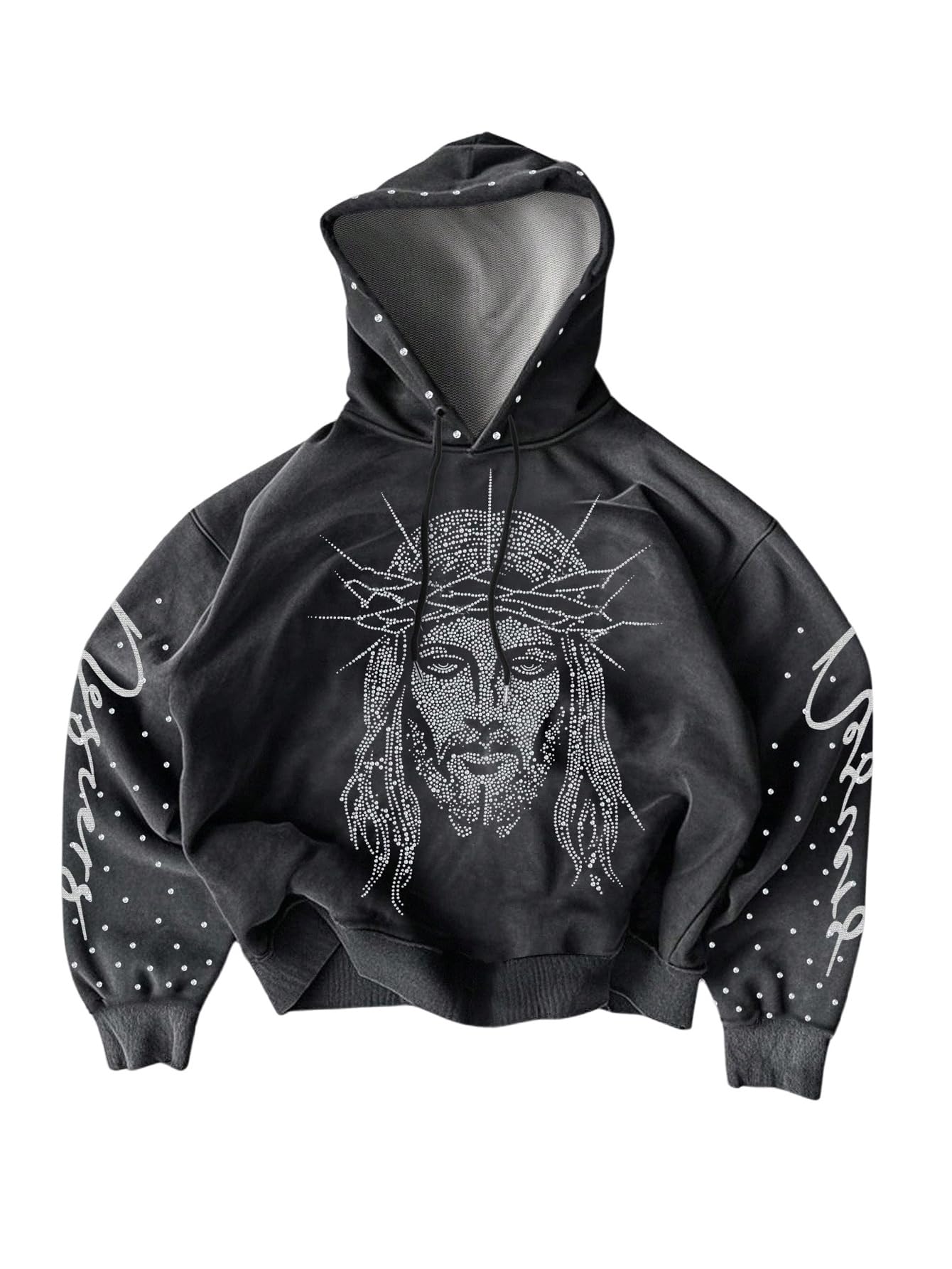 Men's Y2K Hoodies Pullover Sparkly Rhinestone Drawstring Hip Hop Streetwear Hooded Sweatshirts