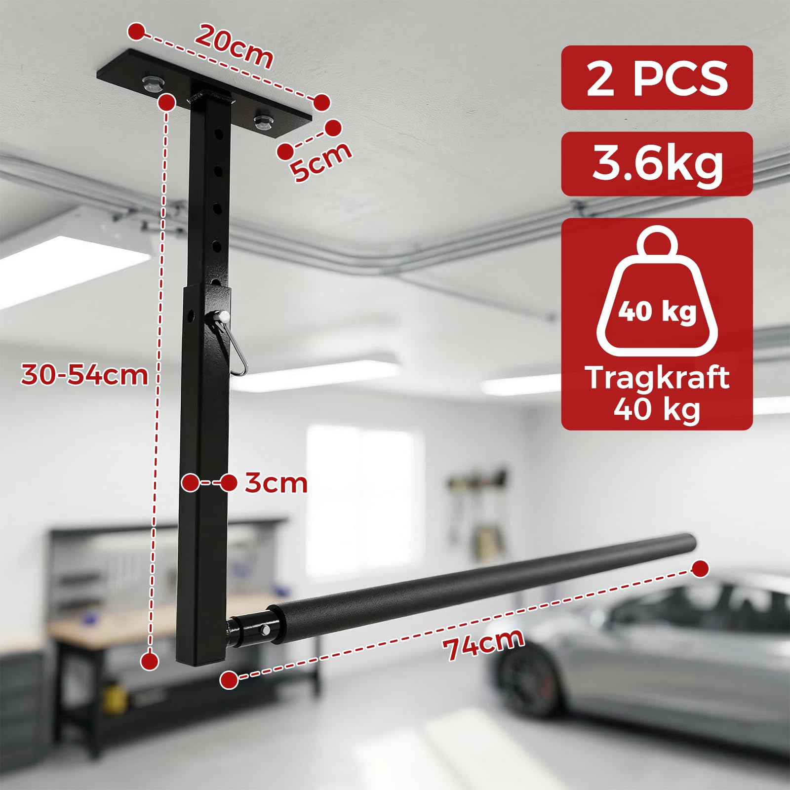 Deckenregal Hängeregal Höhenverstellbarer,2 Stück Verstellbares Überkopfleiterregal,dachbox wandhalterung aus Metall,Hängevorrichtung Tragkraft 40kg für Garage Decke Leiter Kajak,Schwarz