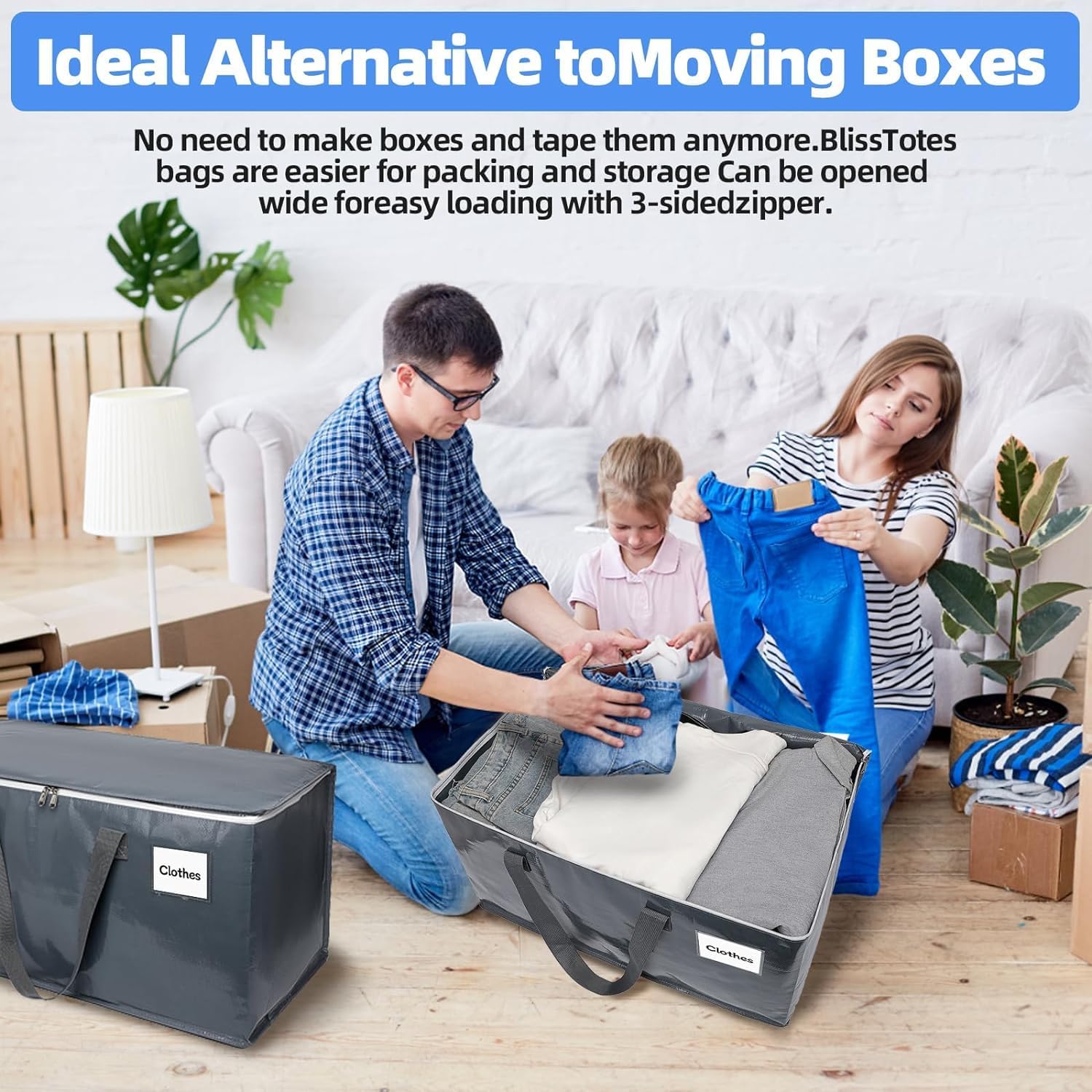 Moving Bags with Zipper - Extra Large Space Saving Totes for Storage, Heavy-Duty Tool Bag with Carrying Handles, Ideal for Camping & Travel, Tag Pocket Included