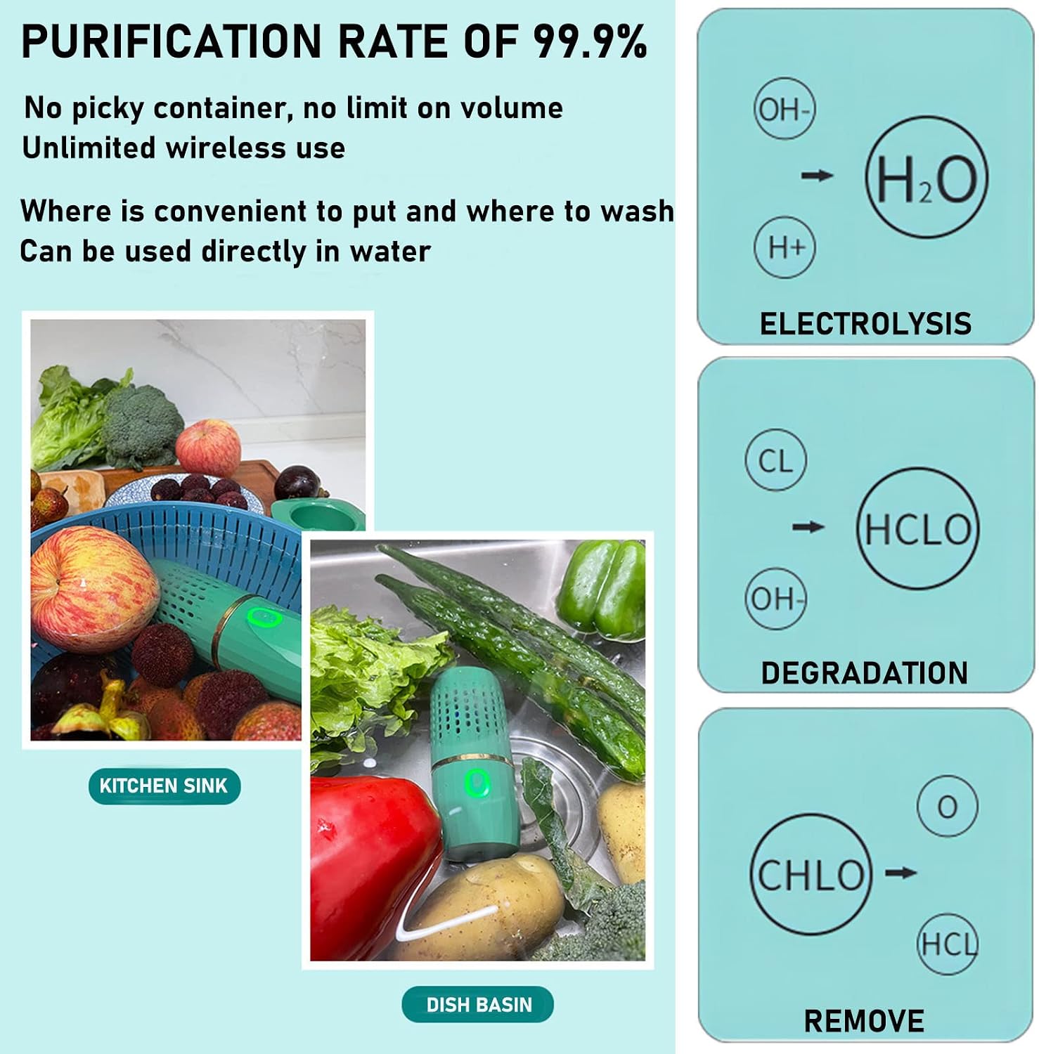 Fruit and Vegetable Cleaning Machine, Portable Fruit Cleaner Device, Three-Step Cleaning Electrolysis,Degradation,Elimination,Wireless Food Purifier,Fruit Vegetable and Meat,Seafood,Rice (Blue) image 5