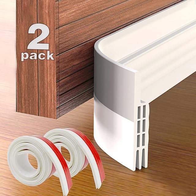 Door Draught Excluder 2 Packs,Door Bottom Seal,Under Door Draft Stopper Seals Anti-Collision Strong Adhesive Weather Stripping Tape Soundproof Draught Stoppers White 2PC 2" W x 39" L