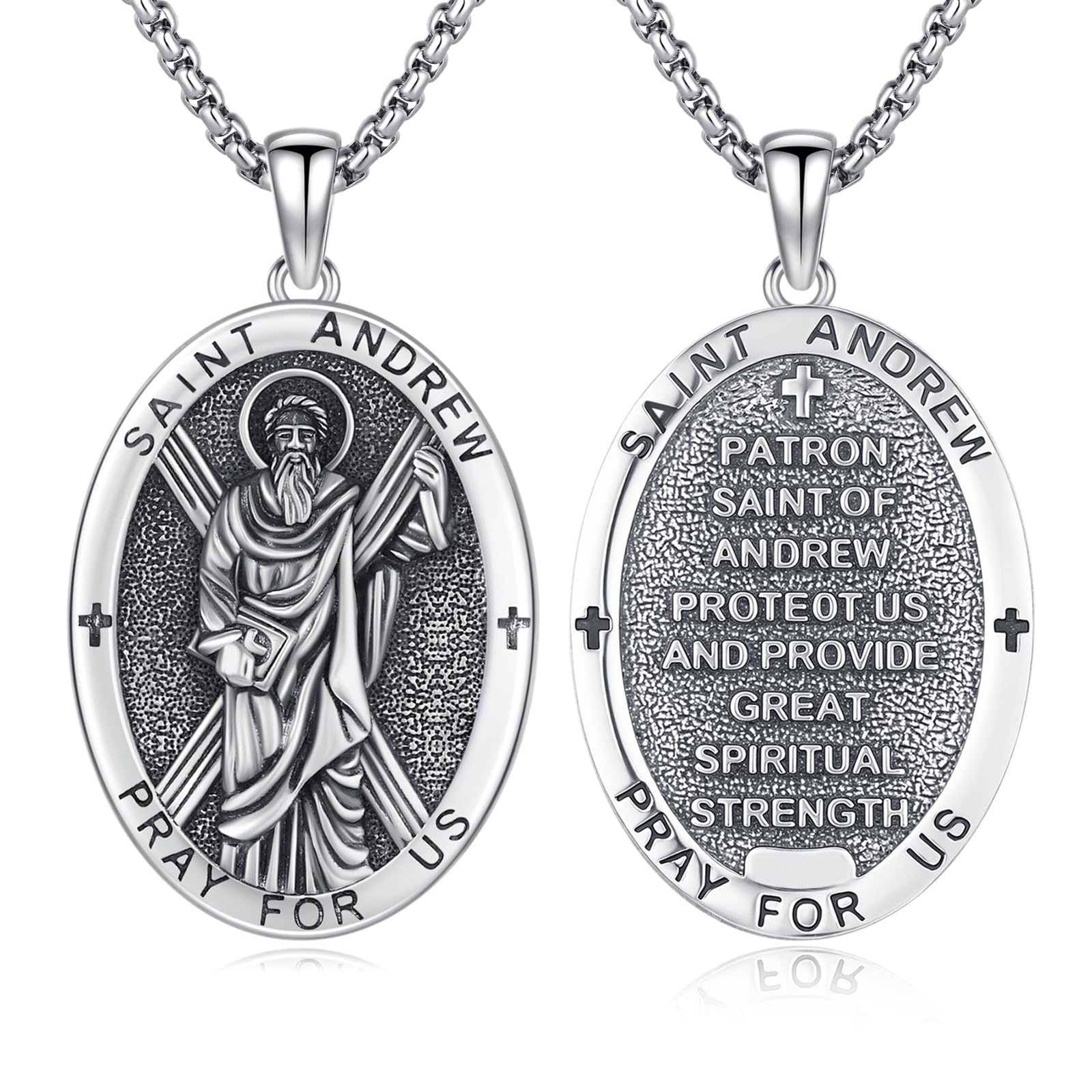 Silver/14K Gold Patron Saint Medal Amulet Necklace for Men Women
