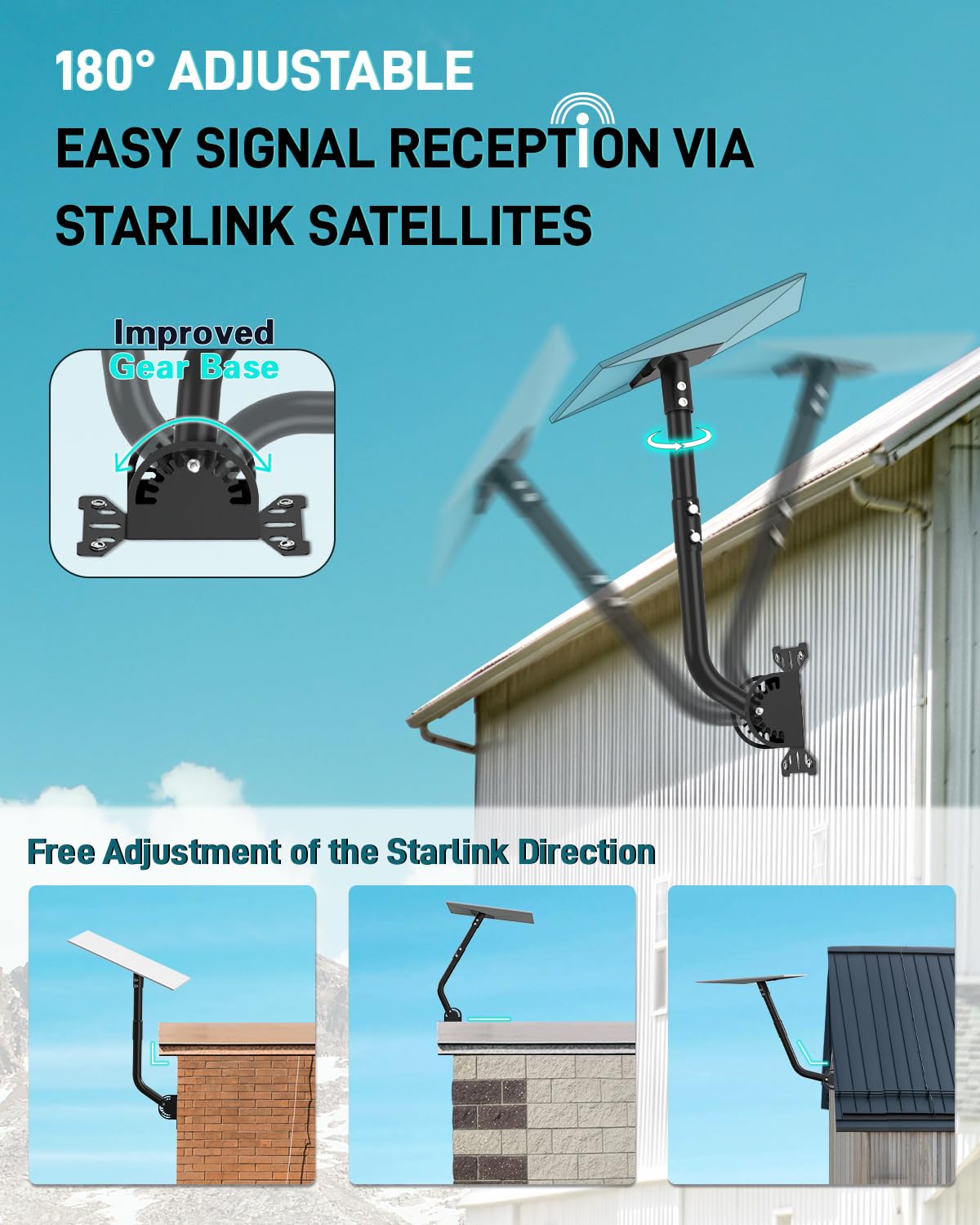 Supporto Starlink Gen 3 Regolabile 180° – Staffa Per Tetto/parete In Acciaio, Con Kit Di Montaggio Completo
