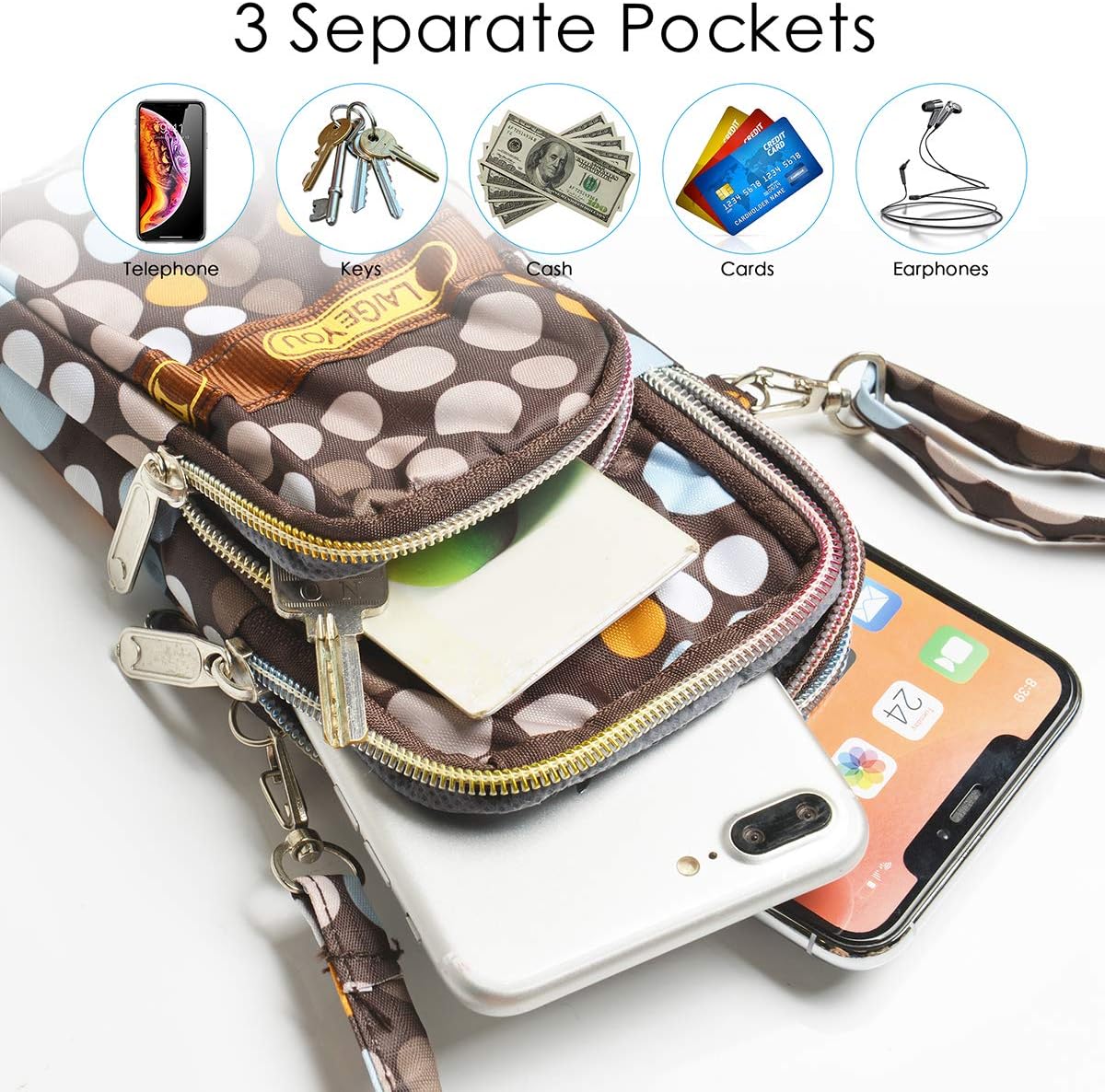 Sports Armband Outdoor Sweat-Proof Running Armbag Cross-Body Shoulder Casual Wallet Purse Gym Fitness Cell Phone Bag Key Holder for iPhone 13 Pro/ 12 Pro/Xs Max/Xr,Galaxy S10 Plus,Huawei P30 Pro(#5)
