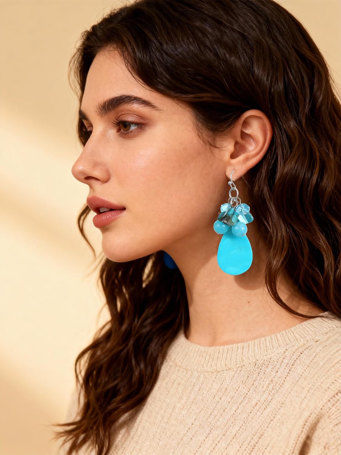 Elisheva Natural Gemstone Earrings for Women, Semi Precious Stone Cluster Earrings, Reiki Healing Crystal Teardrop Dangle Earrings, Vintage Boho jewelry - Image 5