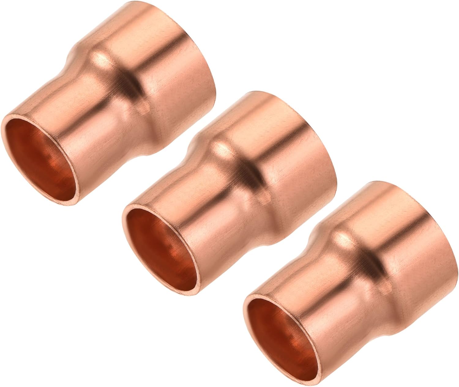 MECCANIXITY Copper Reducing Coupling Fitting with Sweat End, 1/2 x 5/8 Inch ID for HVAC Refrigeration Adapter, Pack of 3