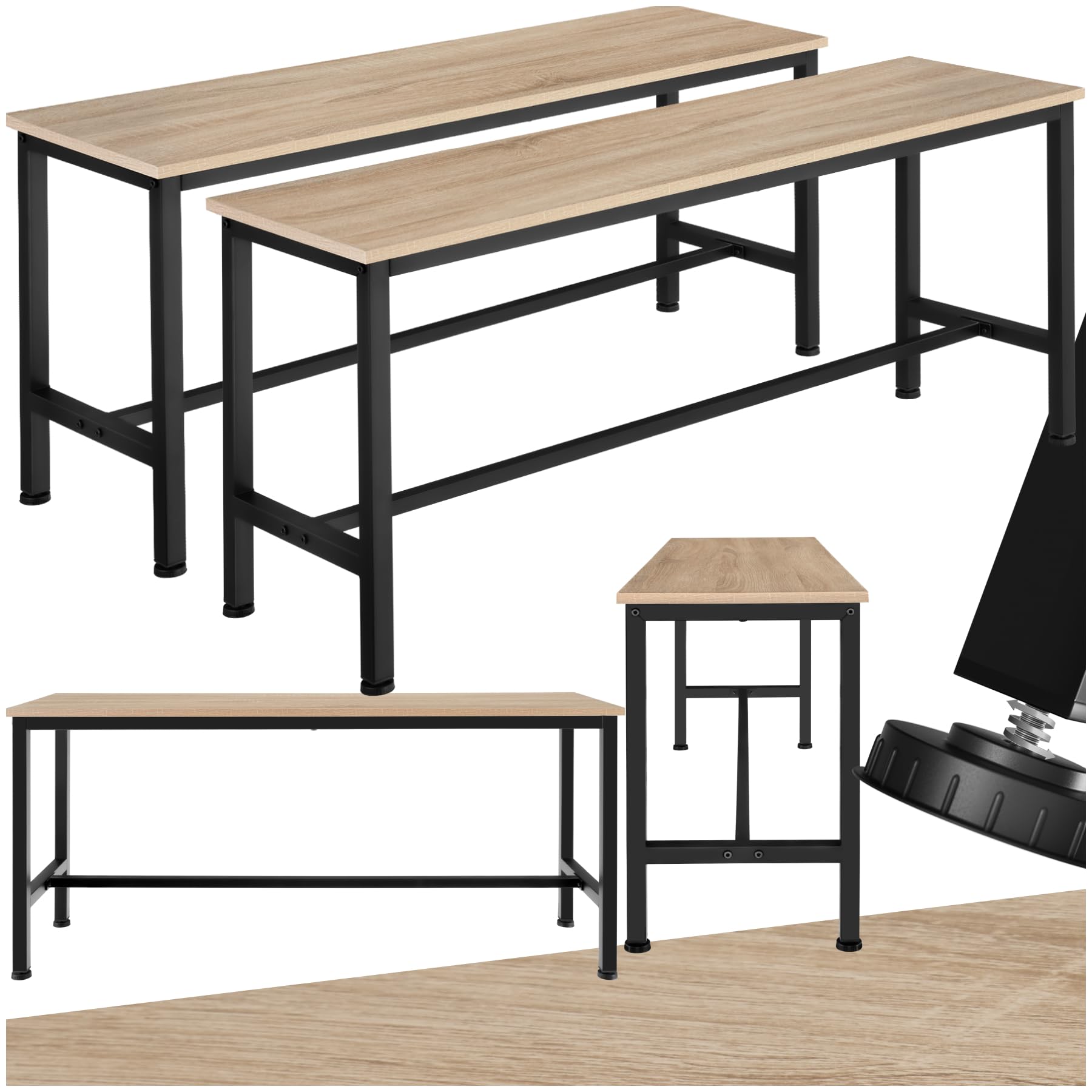 TecTake® Lot de 2 Banc de Salle à Manger Cuisine en Bois et Acier Style Industriel 108x32,5x50 cm Scandinave Meuble Cuisine Meuble Salon Meuble Salle a Manger Meuble entrée Meuble Chambre