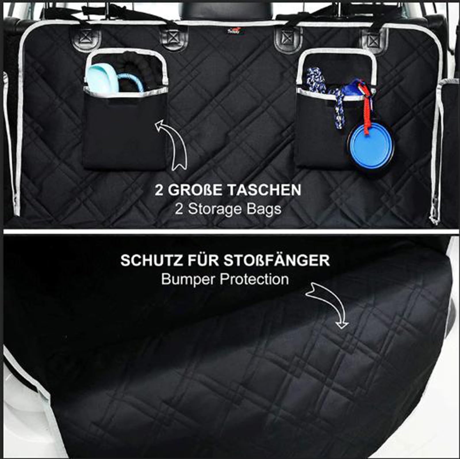Kofferraumschutz Hund für FIAT 500/500E/500C/ 500L/500X/500X Sport/500 Electric, Haustier-Transportabdeckung mit Seiten und Ladekantenschutz,A 180 * 103cm-Black White