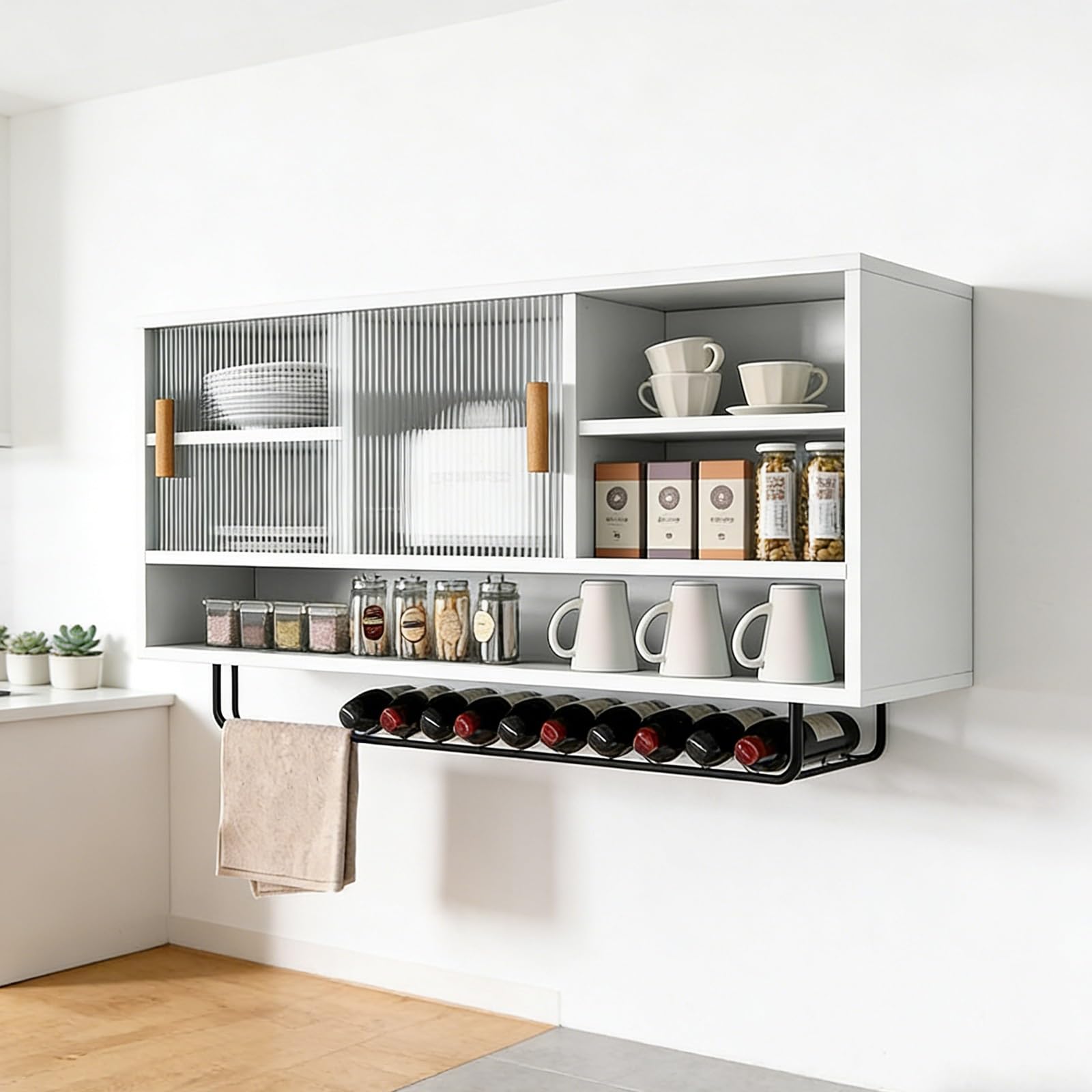 Vitrine murale de cuisine robuste avec portes vitrées finition premium