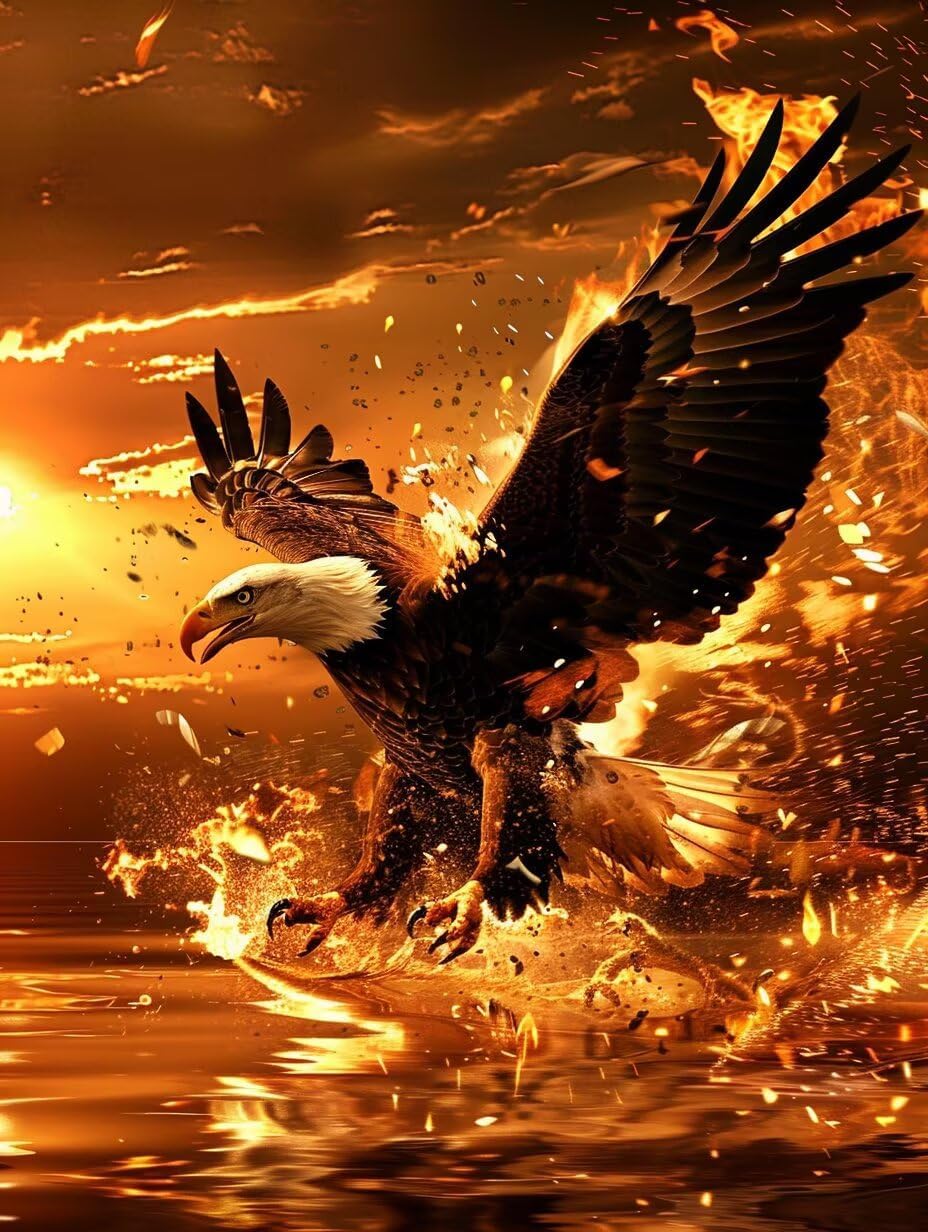 Eagle Diamond Art Kits for Adults, Flame Diamond Painting Kit, DIY Crafts for Adults, Hobbies for Women, Full Drill Gem Art Crystal Rhinestone Kits, Paintings for Home Wall Decor Gifts 50x65cm I-8549