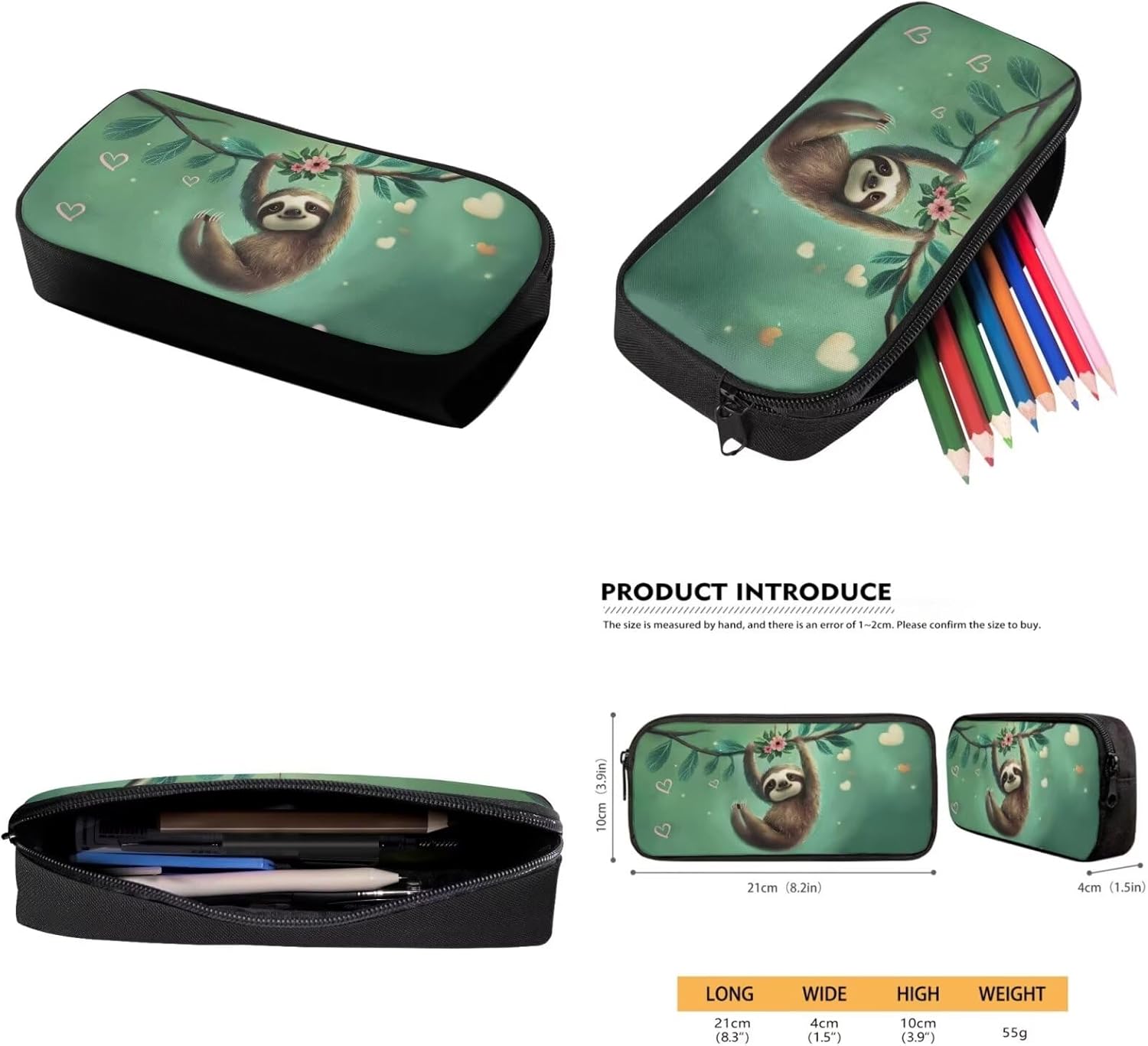 Sloth Backpack for Girls 7 Years Preschool Backpack and Lunch Box Set Cute 3 in 1 Kids Teens Elementary Middle School Bags Daycare Bookbag with Lunch Bag Pencil Case Green