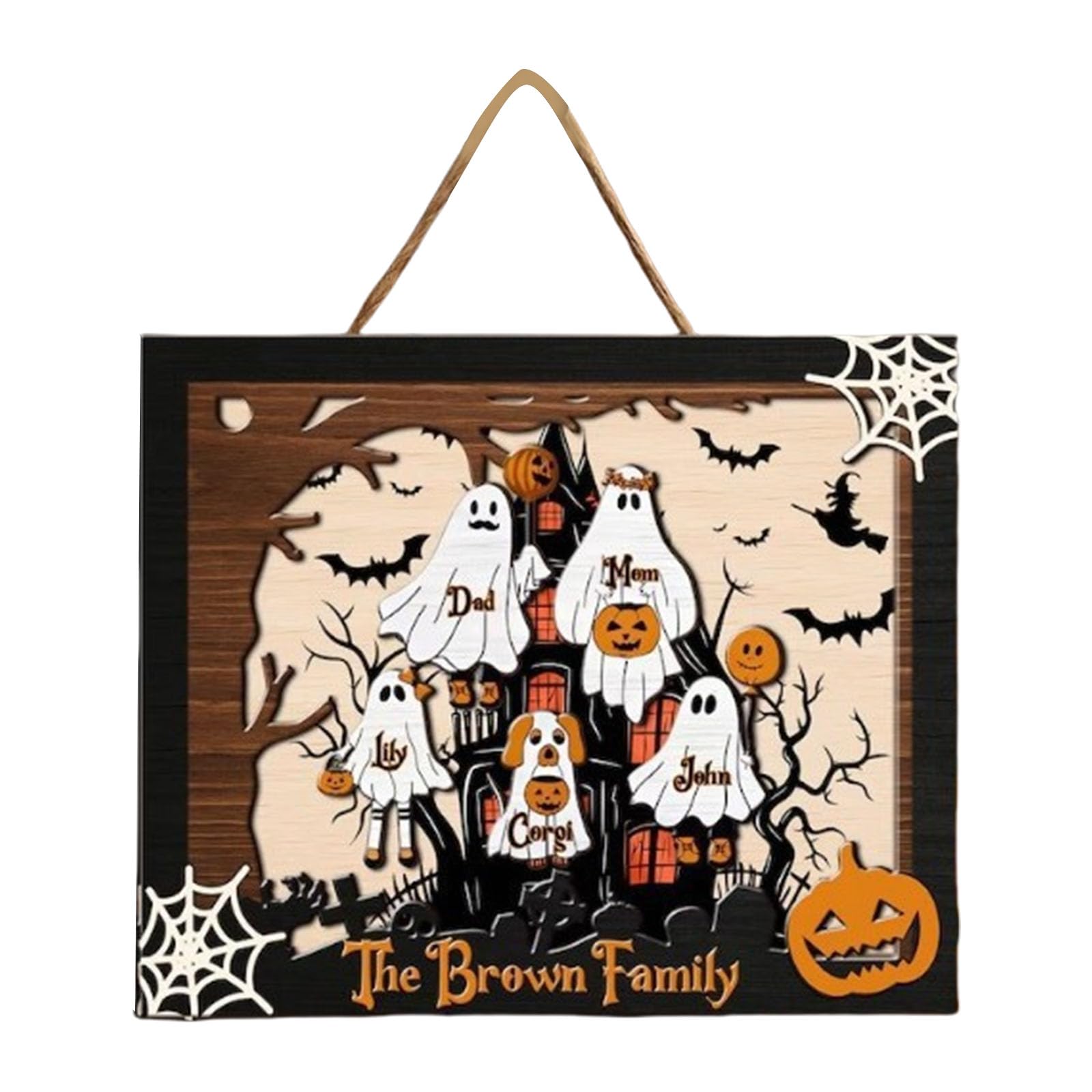 Jazuaiao 2PCS Wooden Specter Figurines Haunting House Decorations Tabletop Ornament for Halloween Shelf Mantels Centerpieces Specter Family Ornament