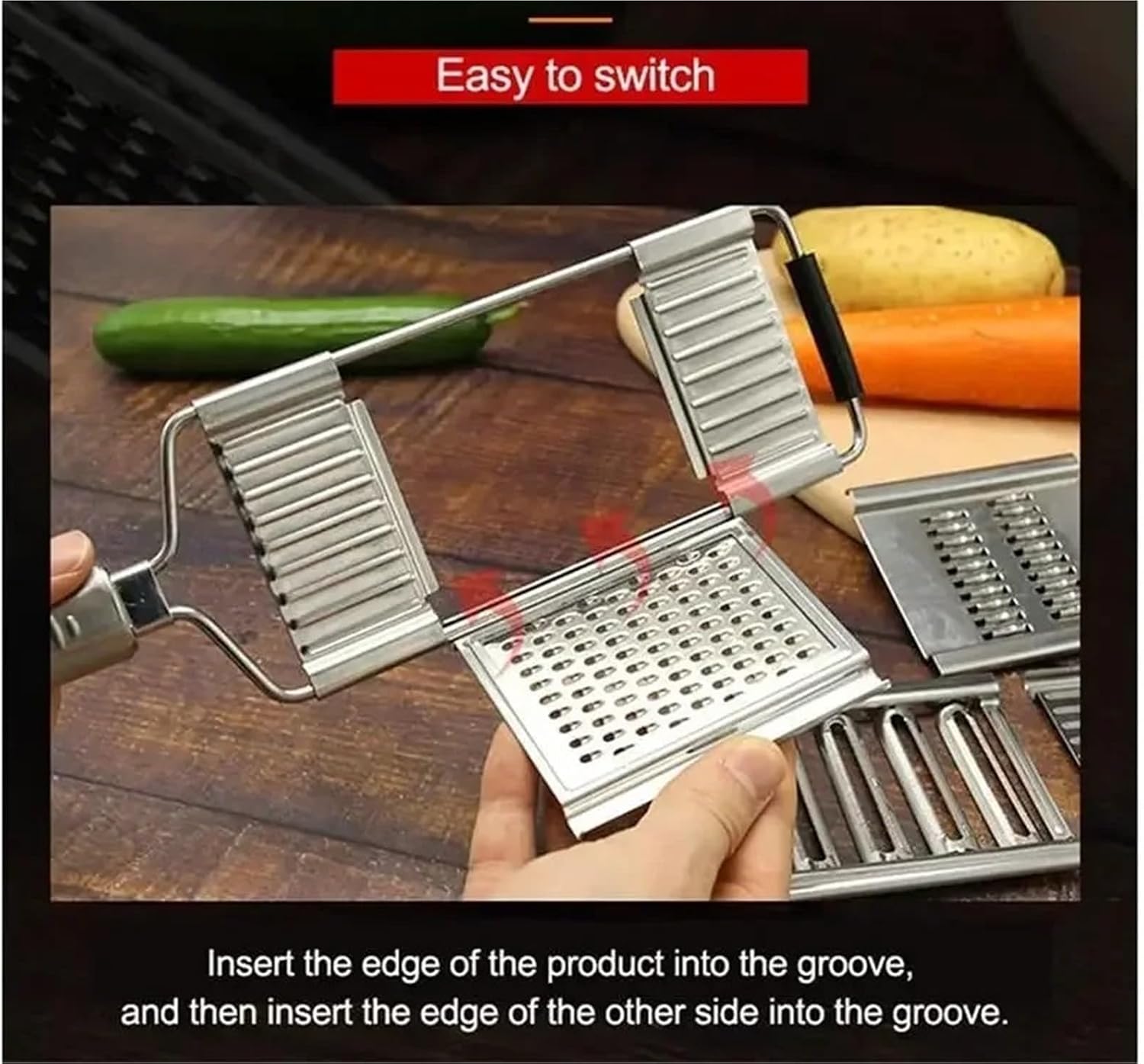 4-in-1 Vegetable Slicer Stainless Steel Shredder Cutter Multi-Purpose Manual Fruit Carrot Potato Grater(4-piece set)
