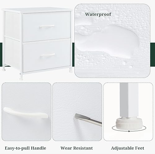 Miniatura 7 de Mesita de noche, pequeña cómoda de 2 cajones mesa auxiliar muebles de cabecera, contenedores de tela con superficie de madera para dormitorio,