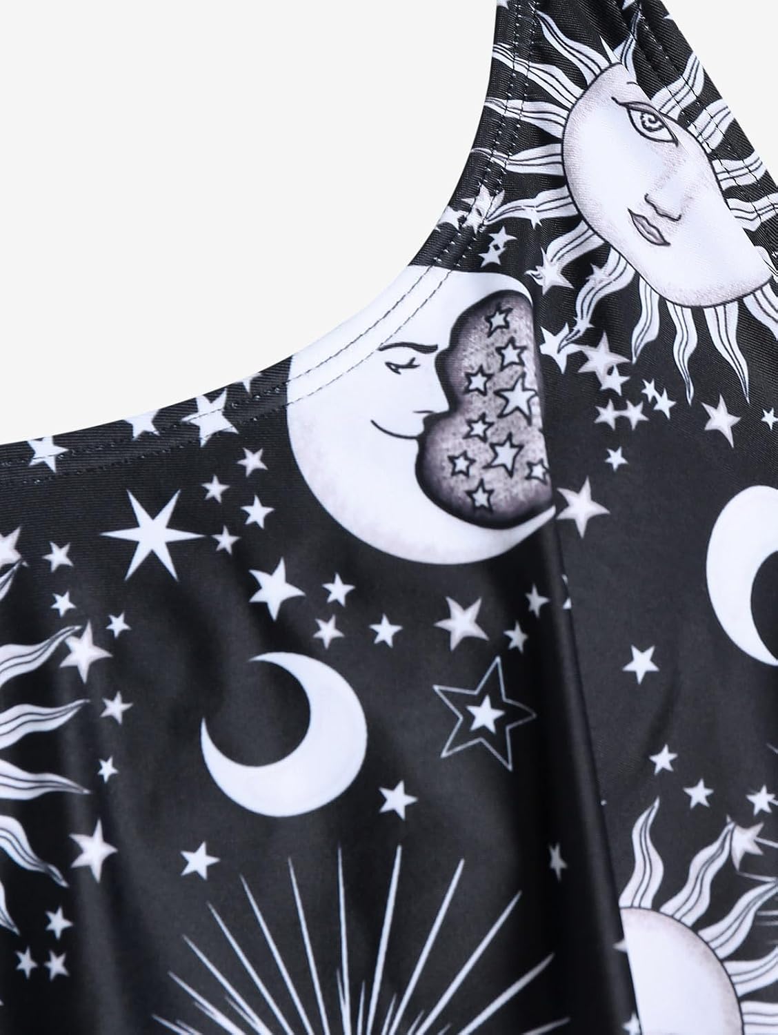 Rosegal Women Plus Size Gothic Tankini Swimsuit Celestial Sun Moon Print Crisscross Flounce Two Piece Bathing Suit
