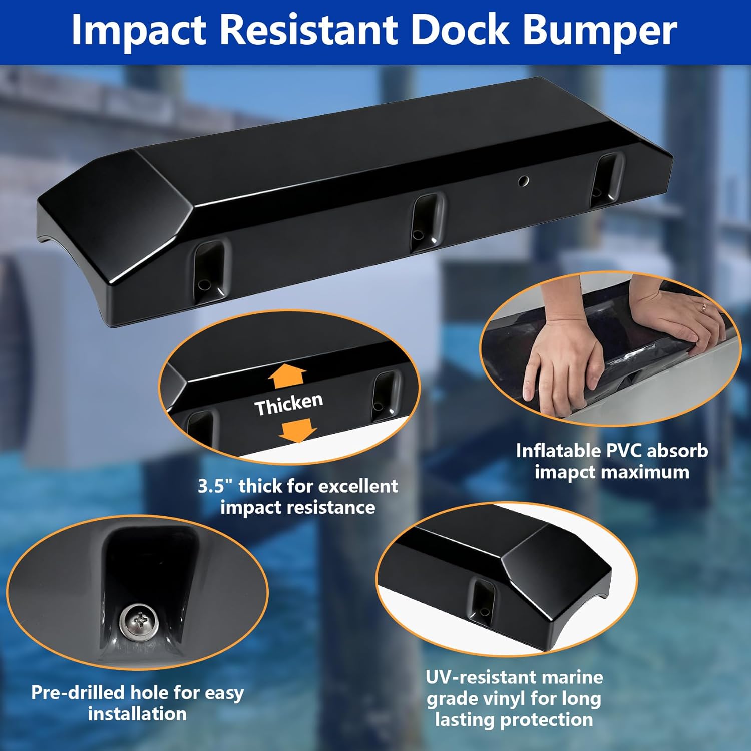 DEDU Dock Bumpers 24 Inch 2 Pack, Boat Dock Bumpers Heavy Duty Dock Post Bumpers, Dock Fender Bumper Guards Dock Piling Bumpers PVC Suit for Horizontal and Vertical with Screws and Washers (Black)