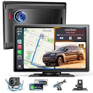 9''HD Wireless Carplay Screen For Car 4K Dash Cam&1080P Backup Camera With Apple Carplay&Android Auto Voice Control GPS DVR Call Music Message Mirror Link Airplay/Android Cast Fit Pickup Truck SUV MPV - Amazon product rated Grade A