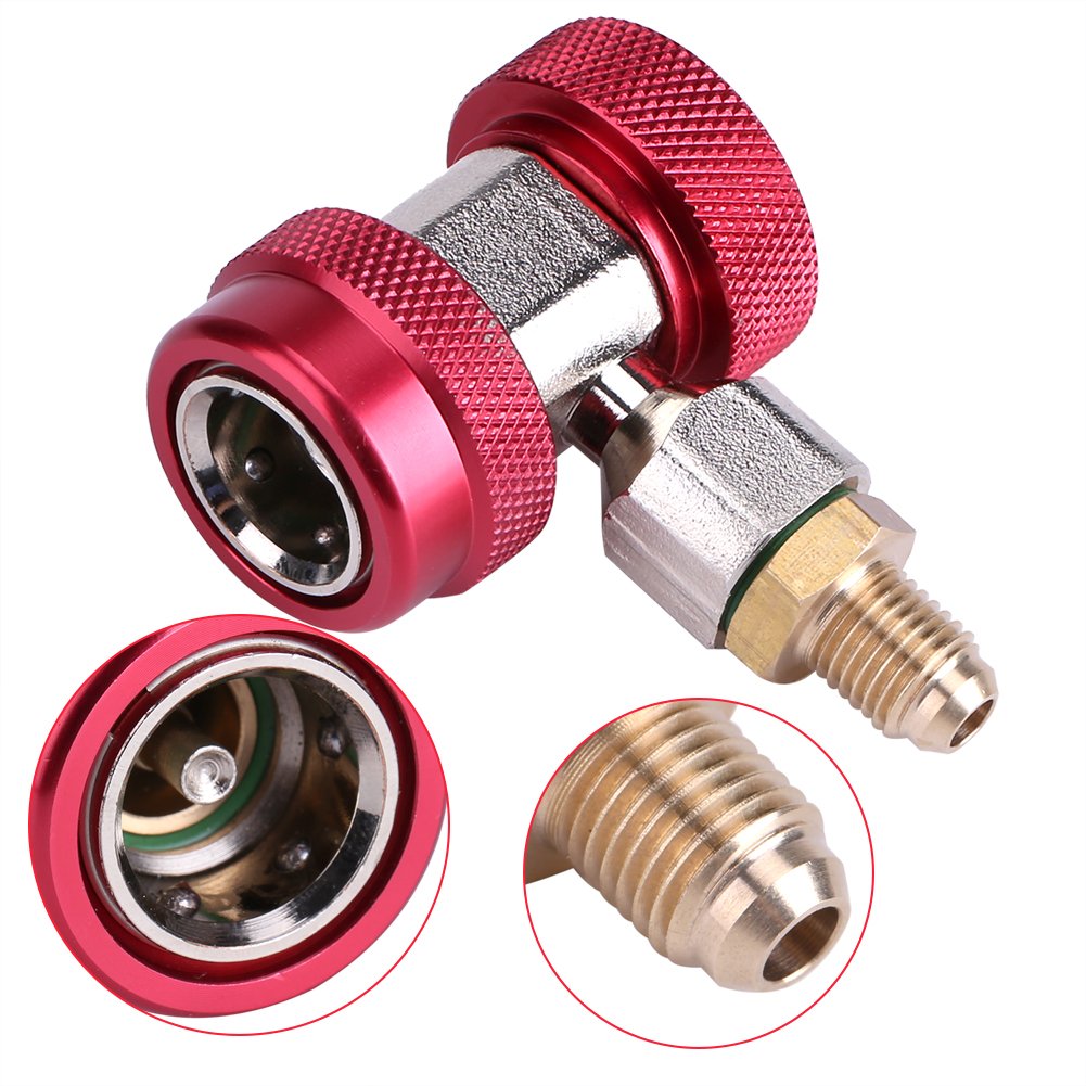 Attacco rapido, Adattatore accoppiatore Aria condizionata R134 connettore rapido Aria condizionata Basso/Alto + Nucleo valvola estrattore(Attacco rapido Lato Alto: Rosso)